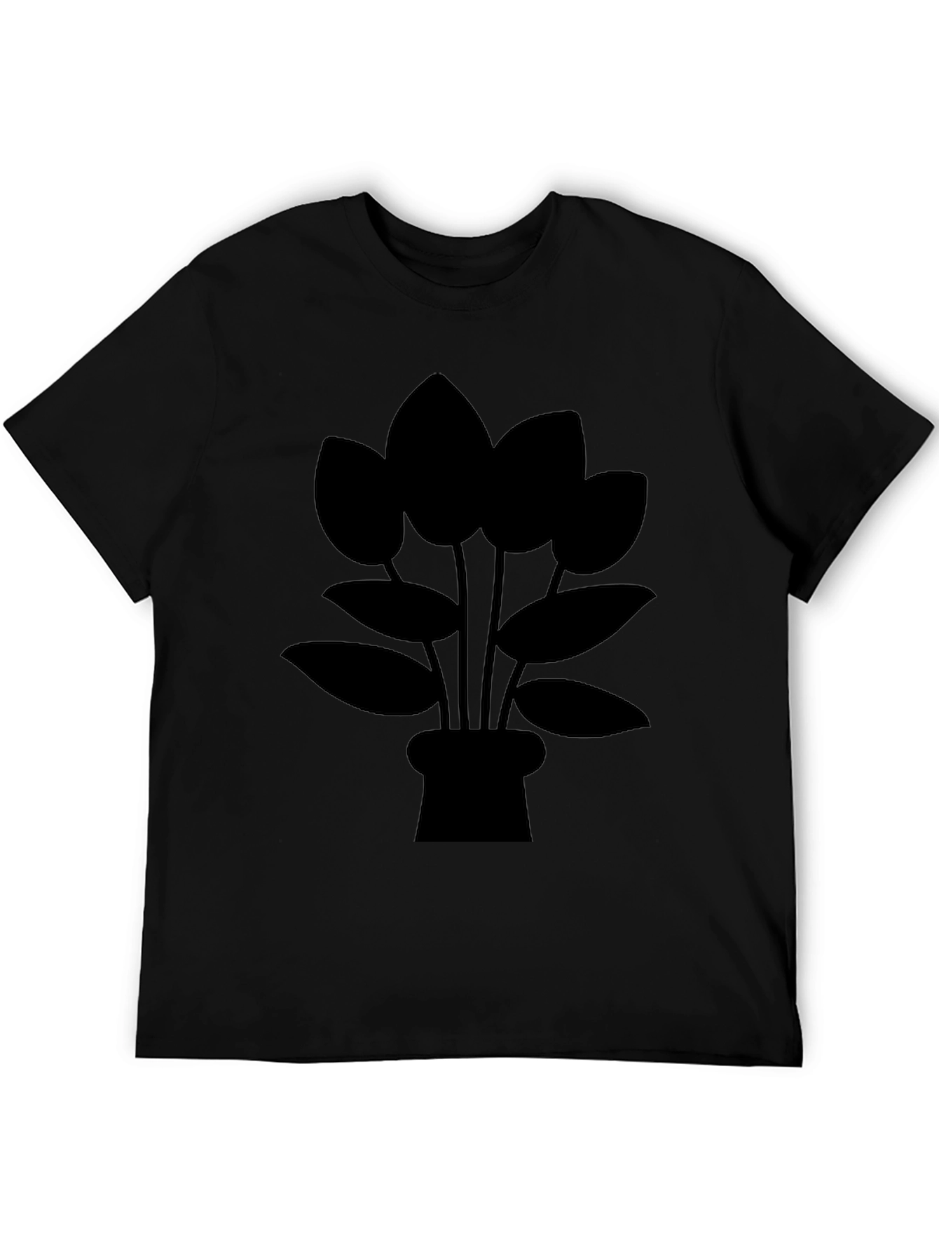 Black T-Shirt with Potted Plant Graphic