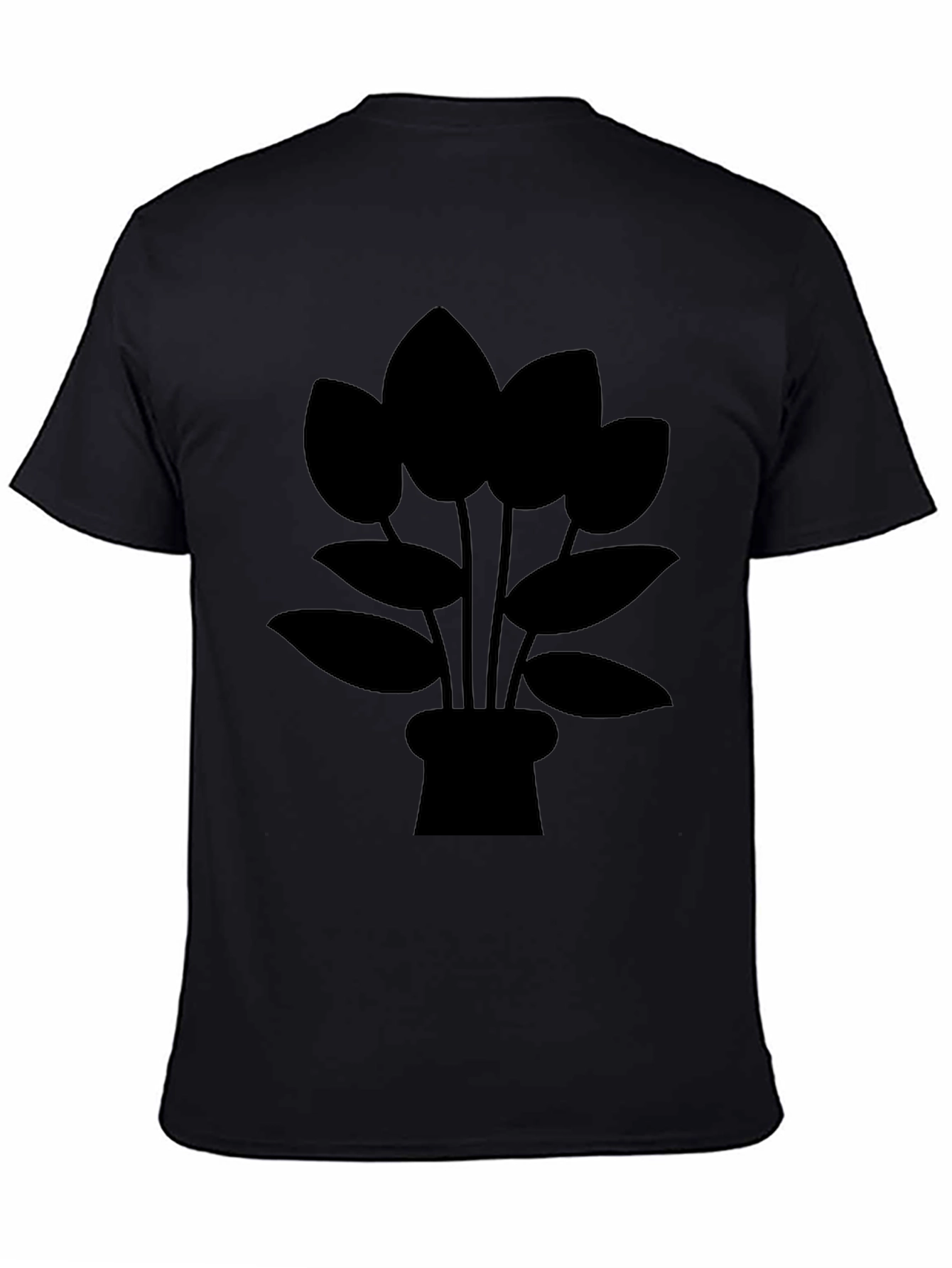Black T-Shirt with Potted Plant Graphic