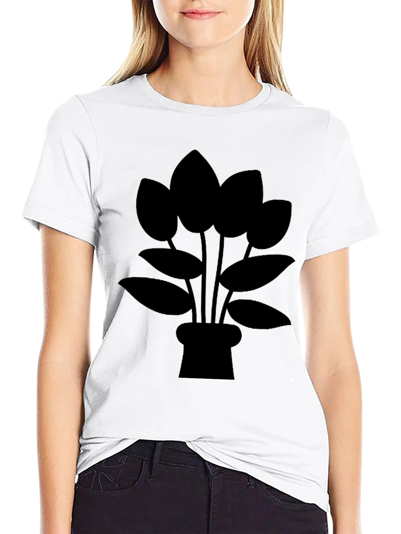 Black T-Shirt with Potted Plant Graphic