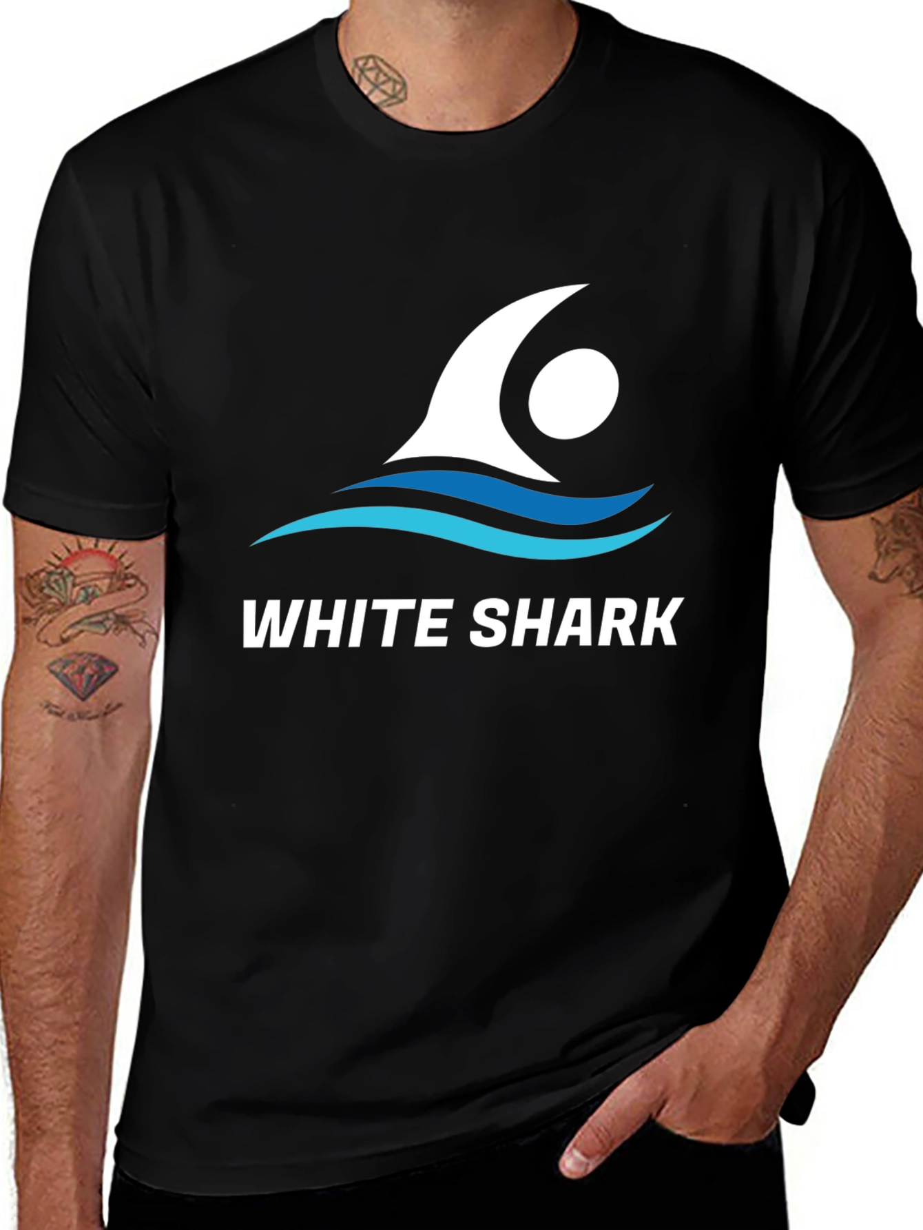 White Shark Graphic Tee - Stylish Crew Neck T-Shirt