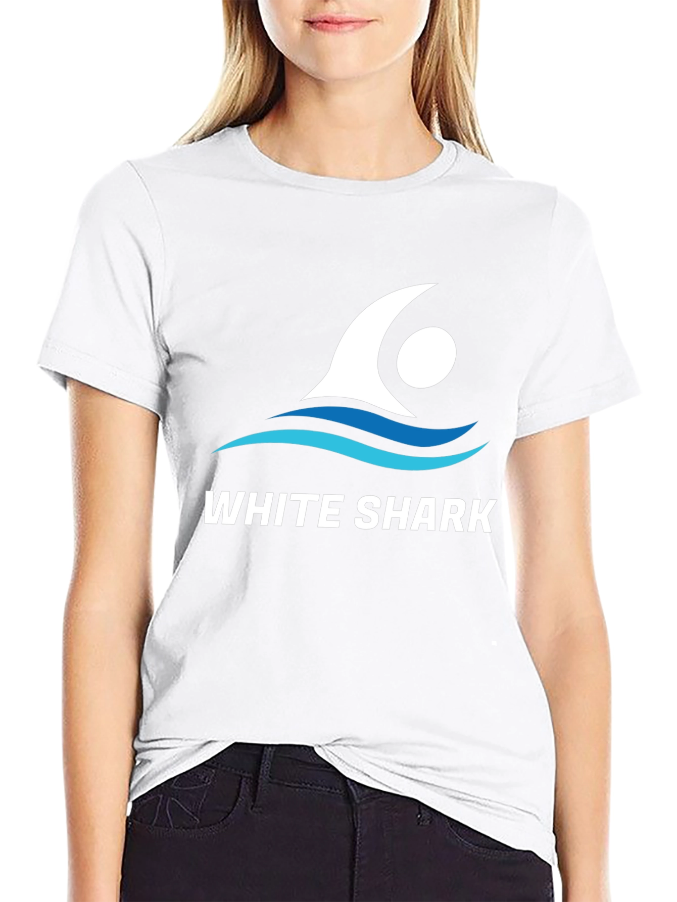 White Shark Graphic Tee - Stylish Crew Neck T-Shirt