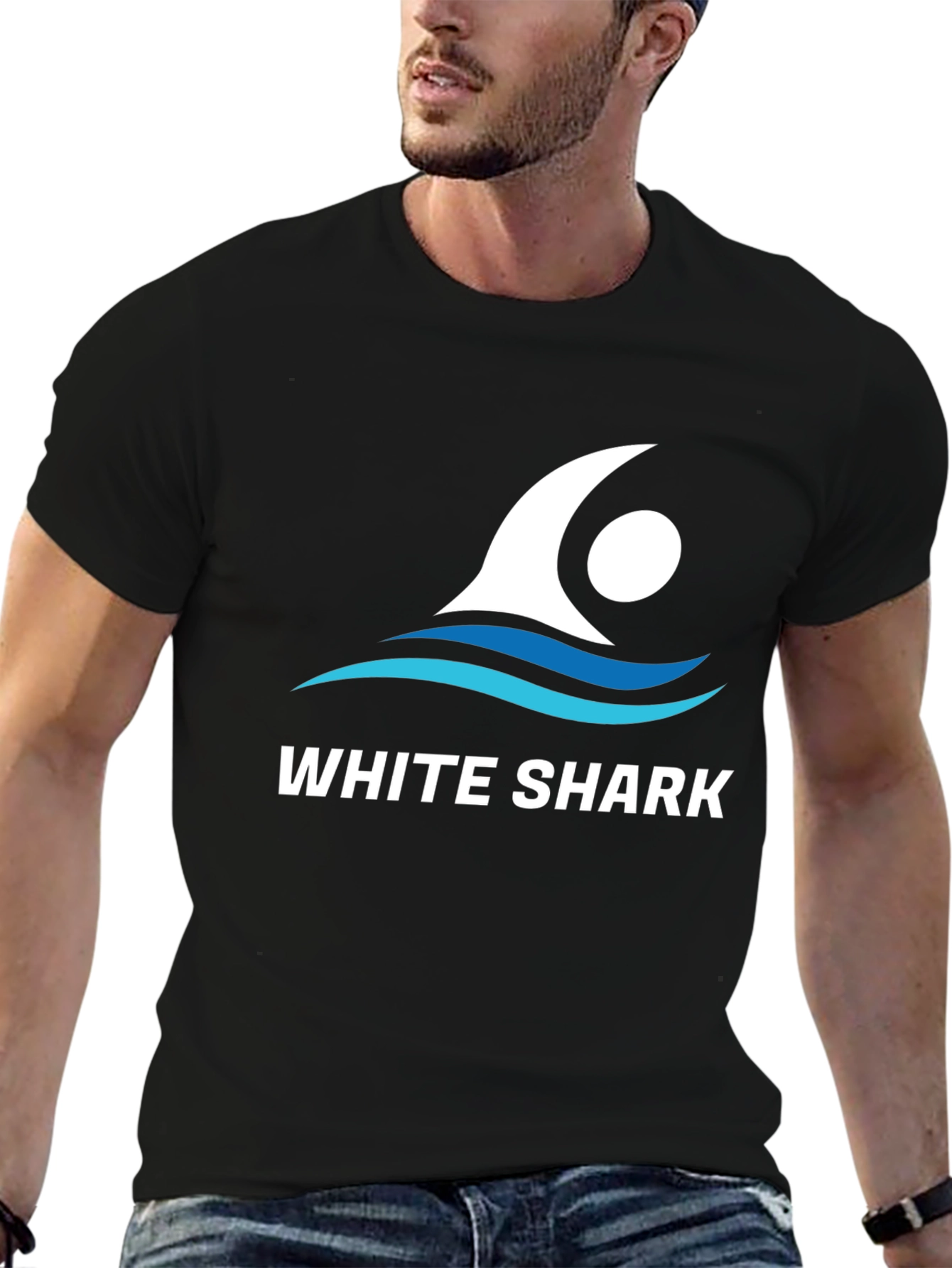 White Shark Graphic Tee - Stylish Crew Neck T-Shirt