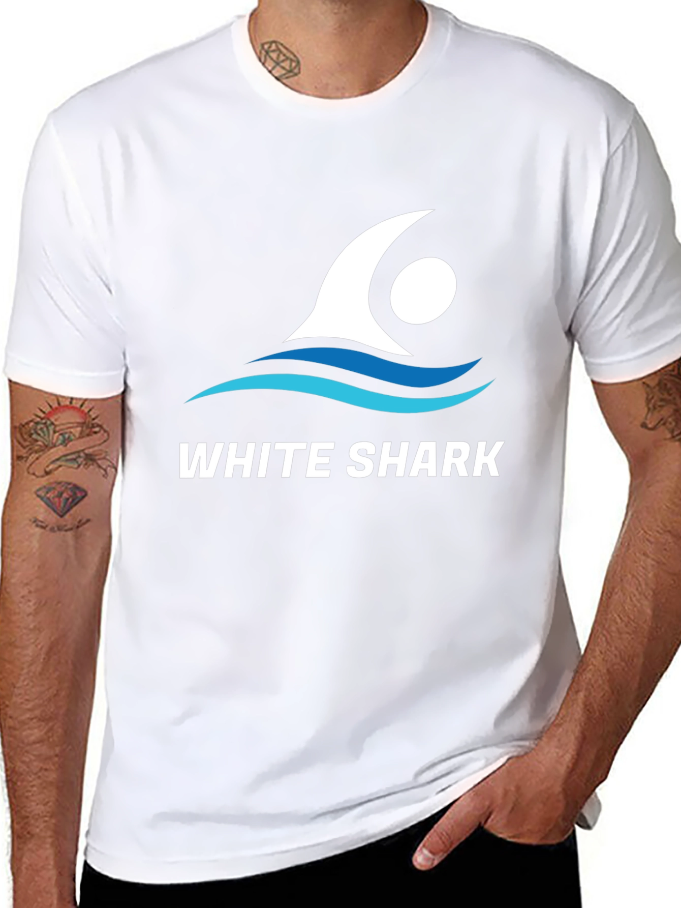 White Shark Graphic Tee - Stylish Crew Neck T-Shirt