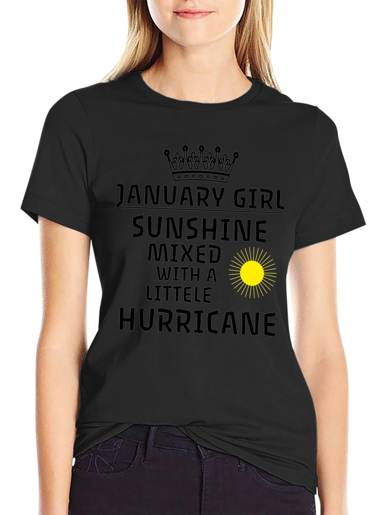 January Girl Sunshine Hurricane Black T-Shirt