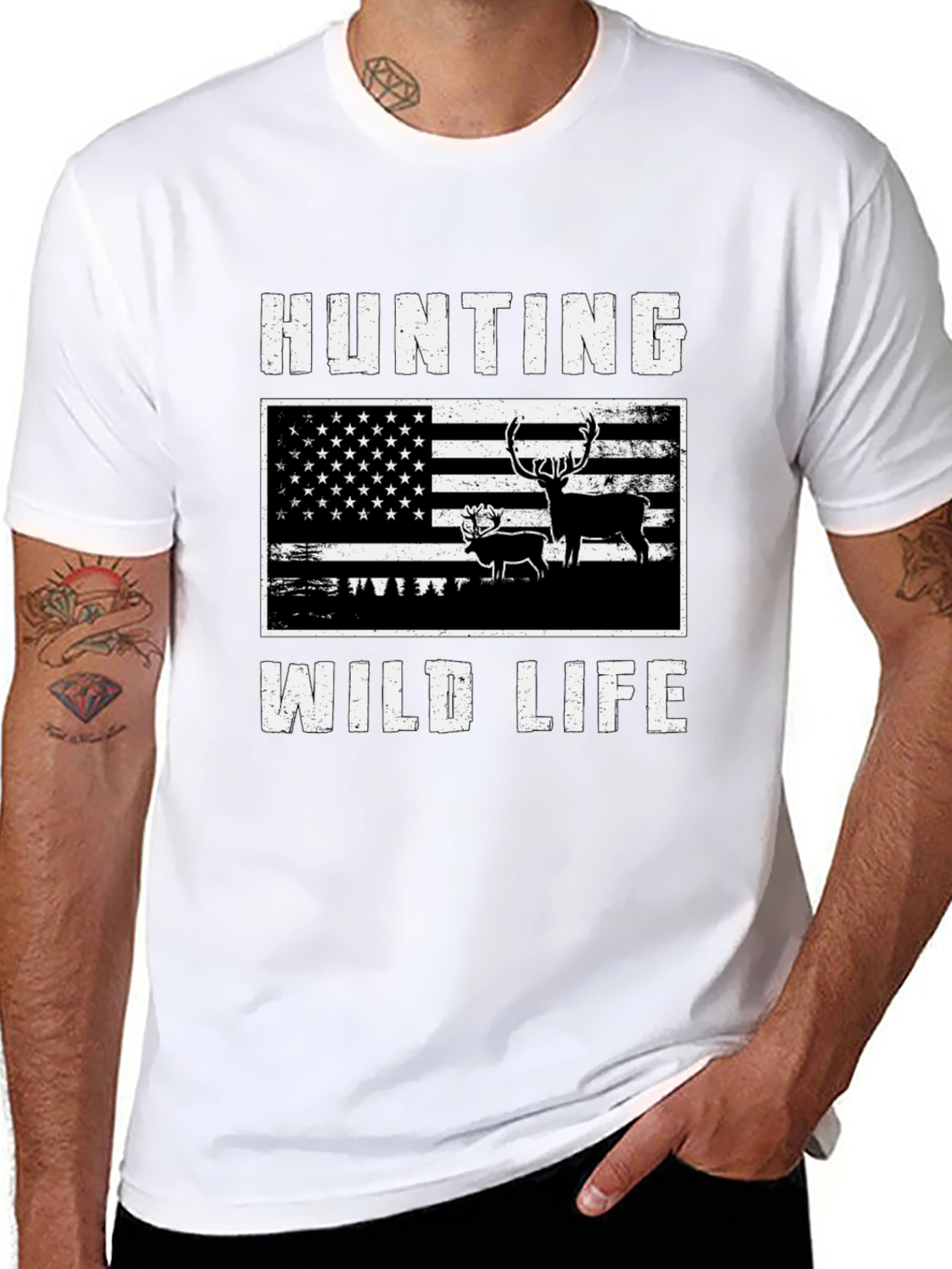 Hunting Wildlife USA Flag T-Shirt