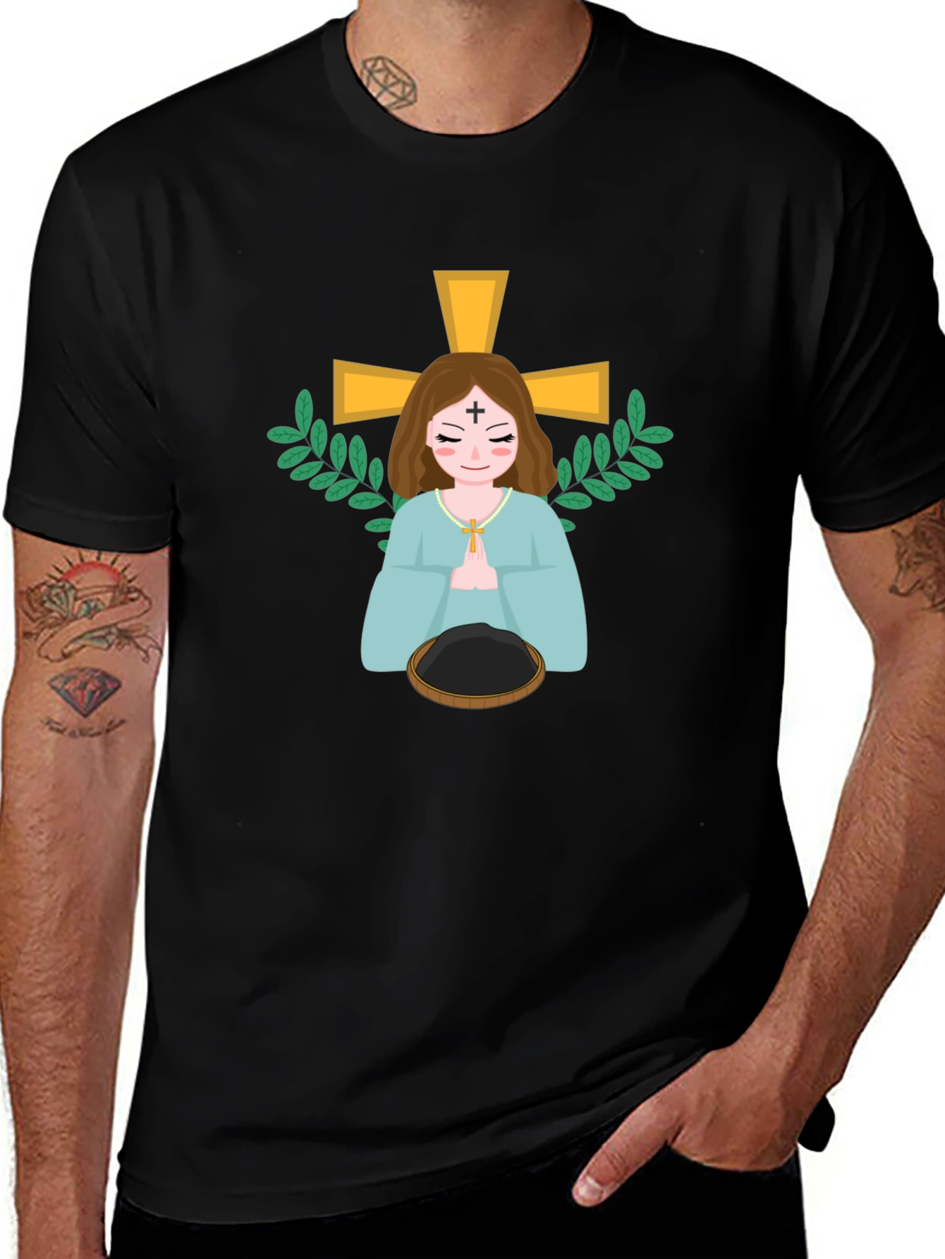 Religious Cartoon Graphic Tee - Black Unisex