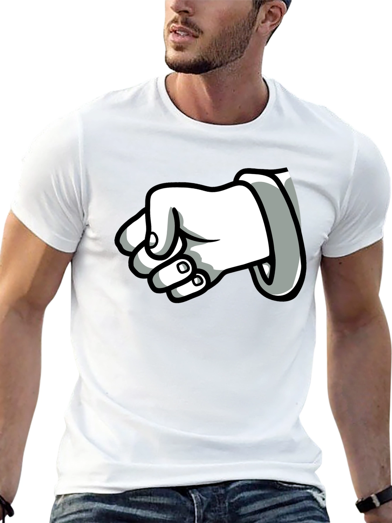 Cartoon Fist T-Shirt - Black Cotton Graphic Tee