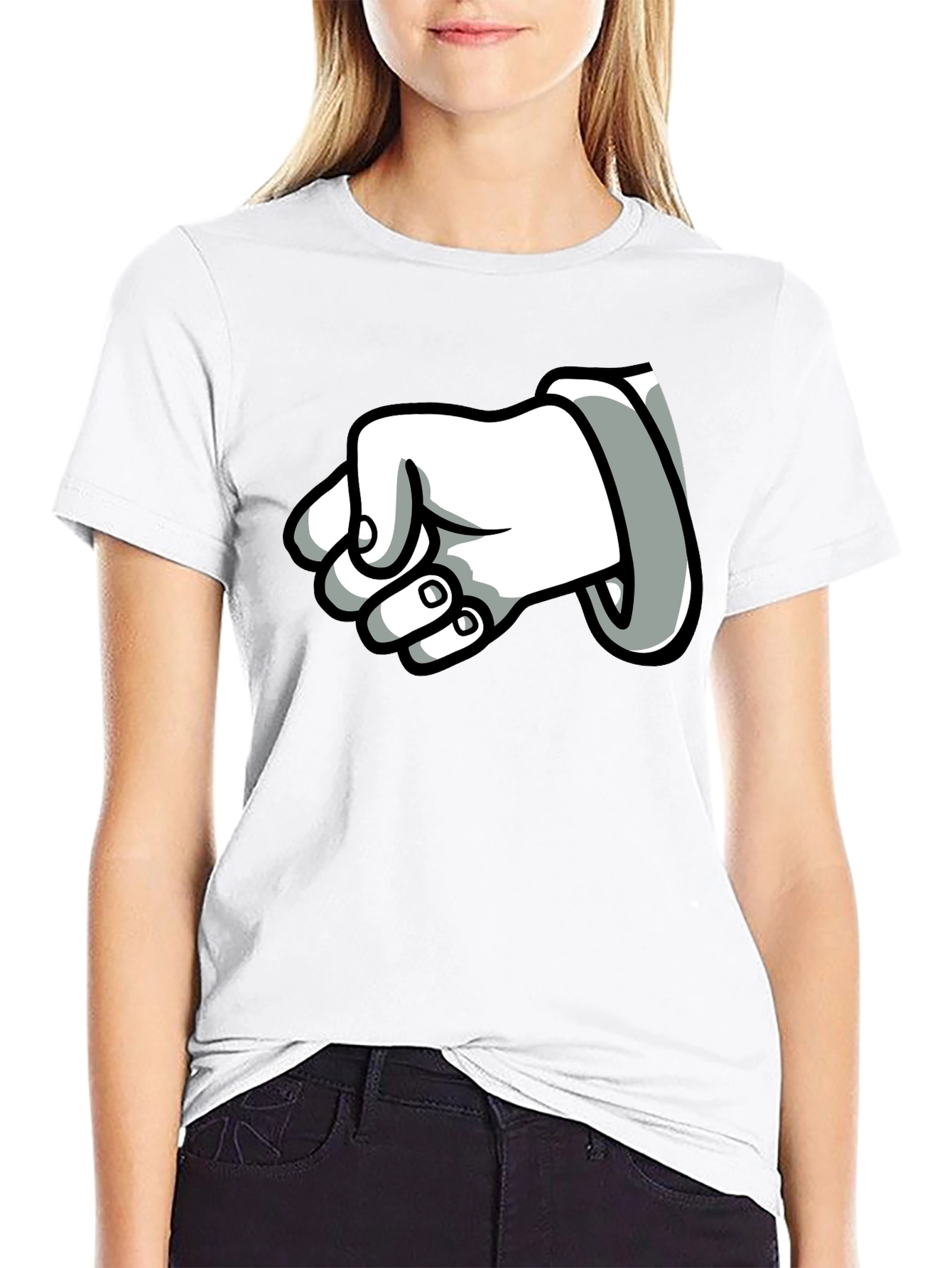 Cartoon Fist T-Shirt - Black Cotton Graphic Tee