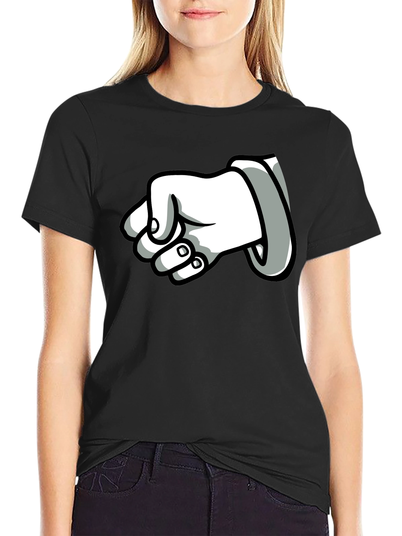 Cartoon Fist T-Shirt - Black Cotton Graphic Tee