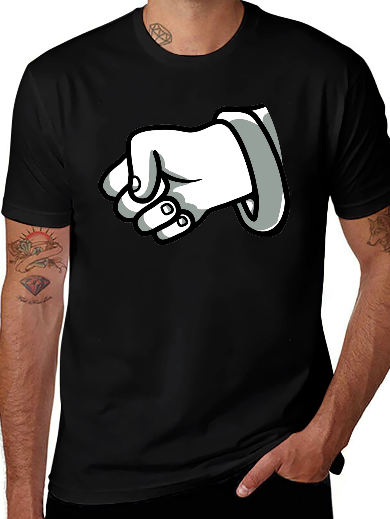 Cartoon Fist T-Shirt - Black Cotton Graphic Tee