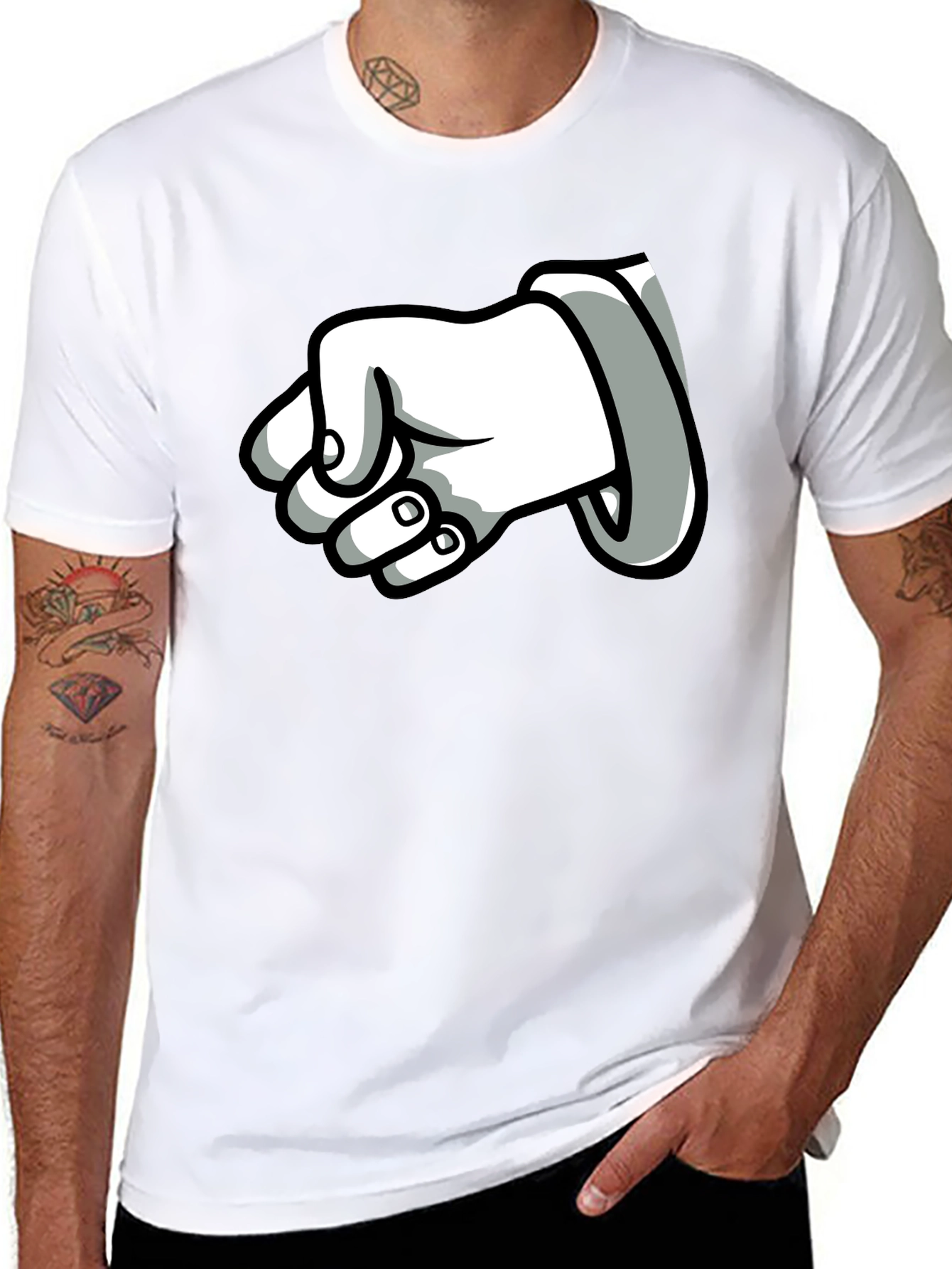 Cartoon Fist T-Shirt - Black Cotton Graphic Tee