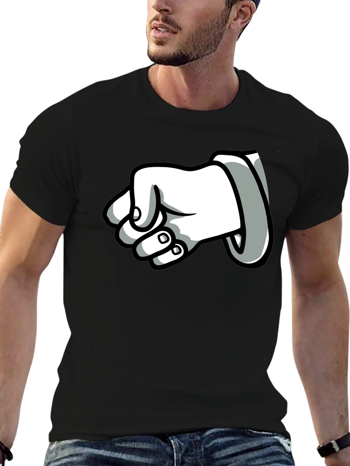 Cartoon Fist T-Shirt - Black Cotton Graphic Tee