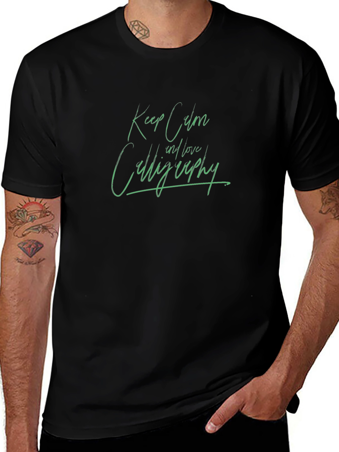 Keep Calm and Love Calligraphy Black T-Shirt