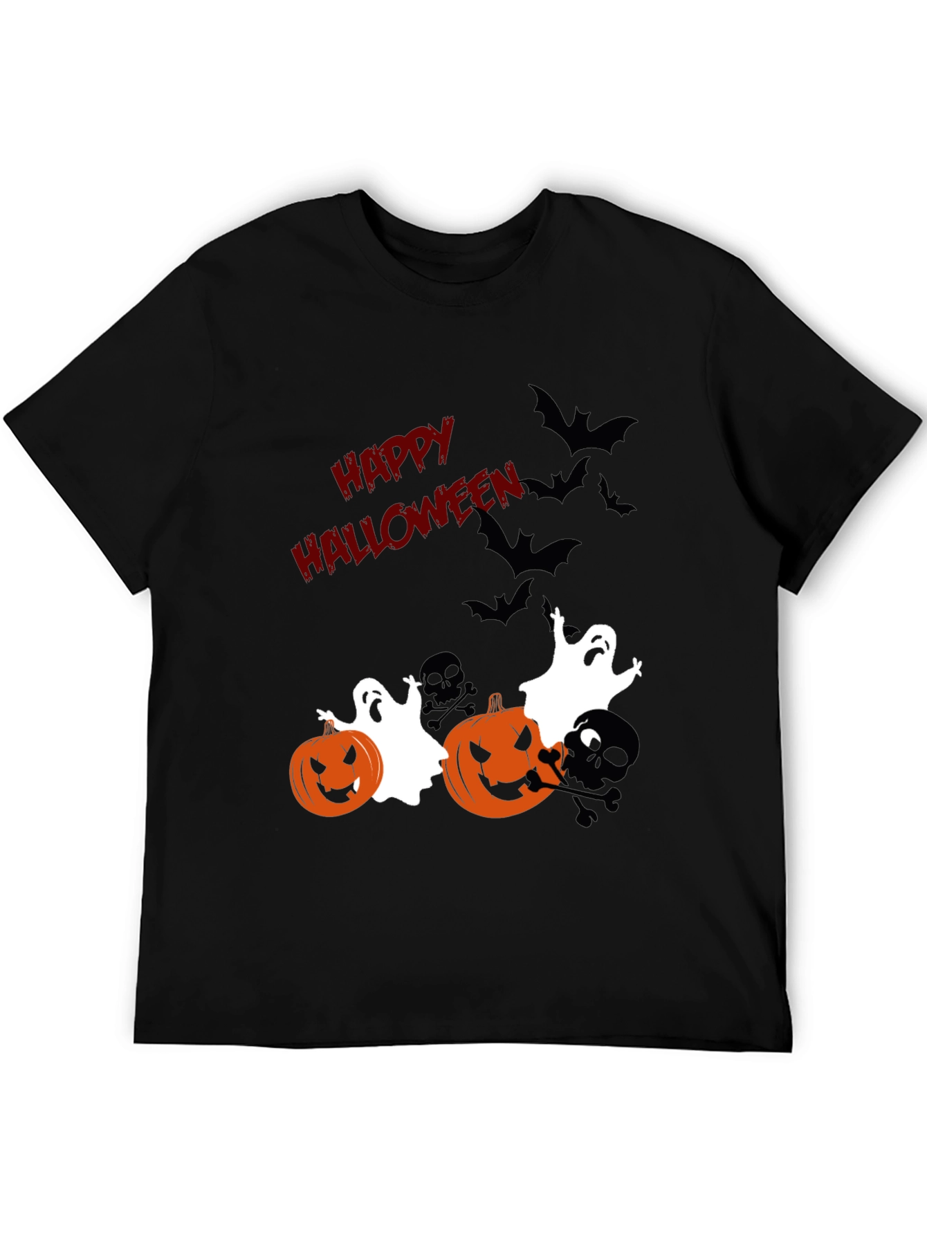 Halloween Graphic Tee: Pumpkins Ghosts Bats Scary Fun!