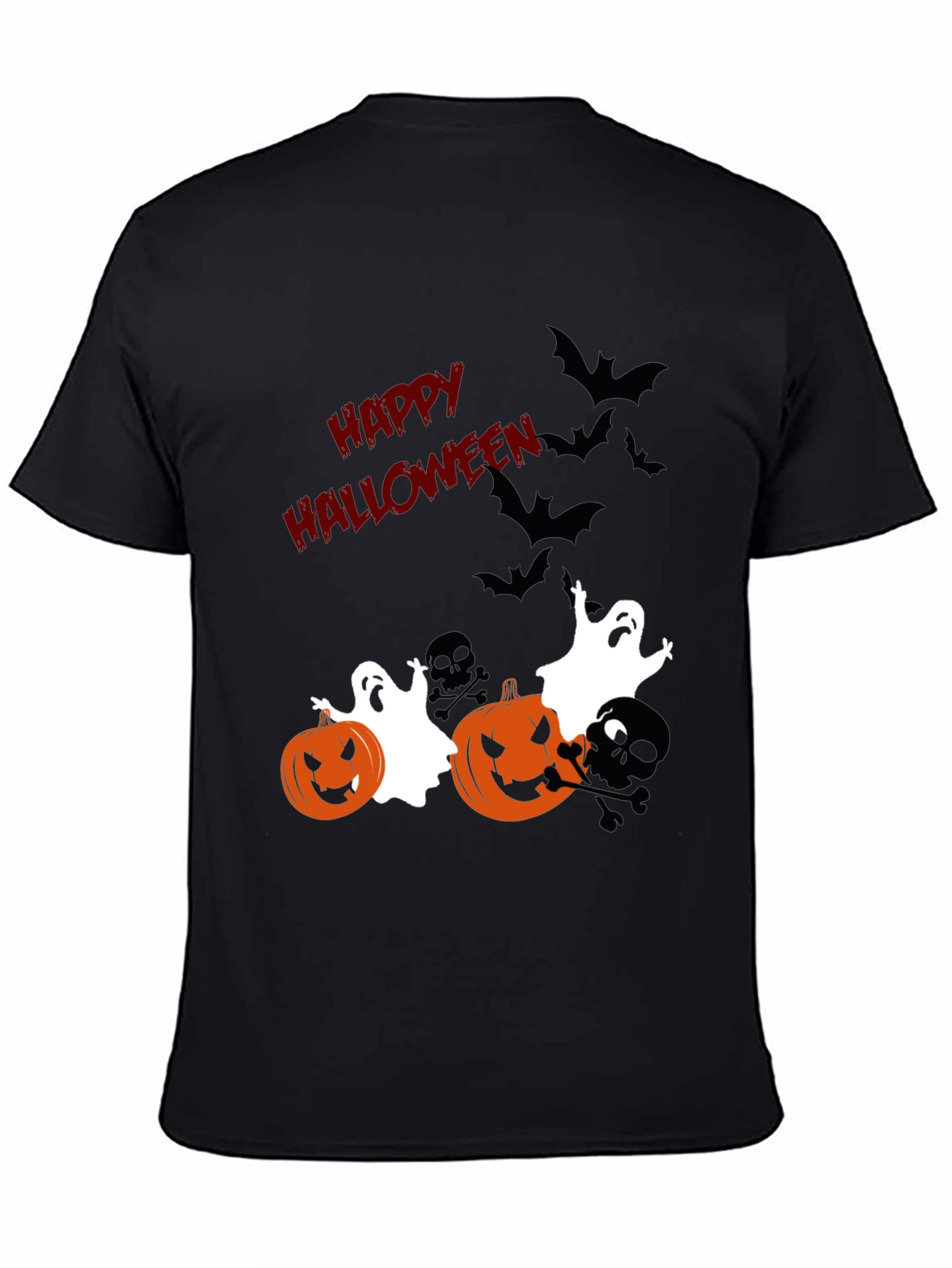 Halloween Graphic Tee: Pumpkins Ghosts Bats Scary Fun!