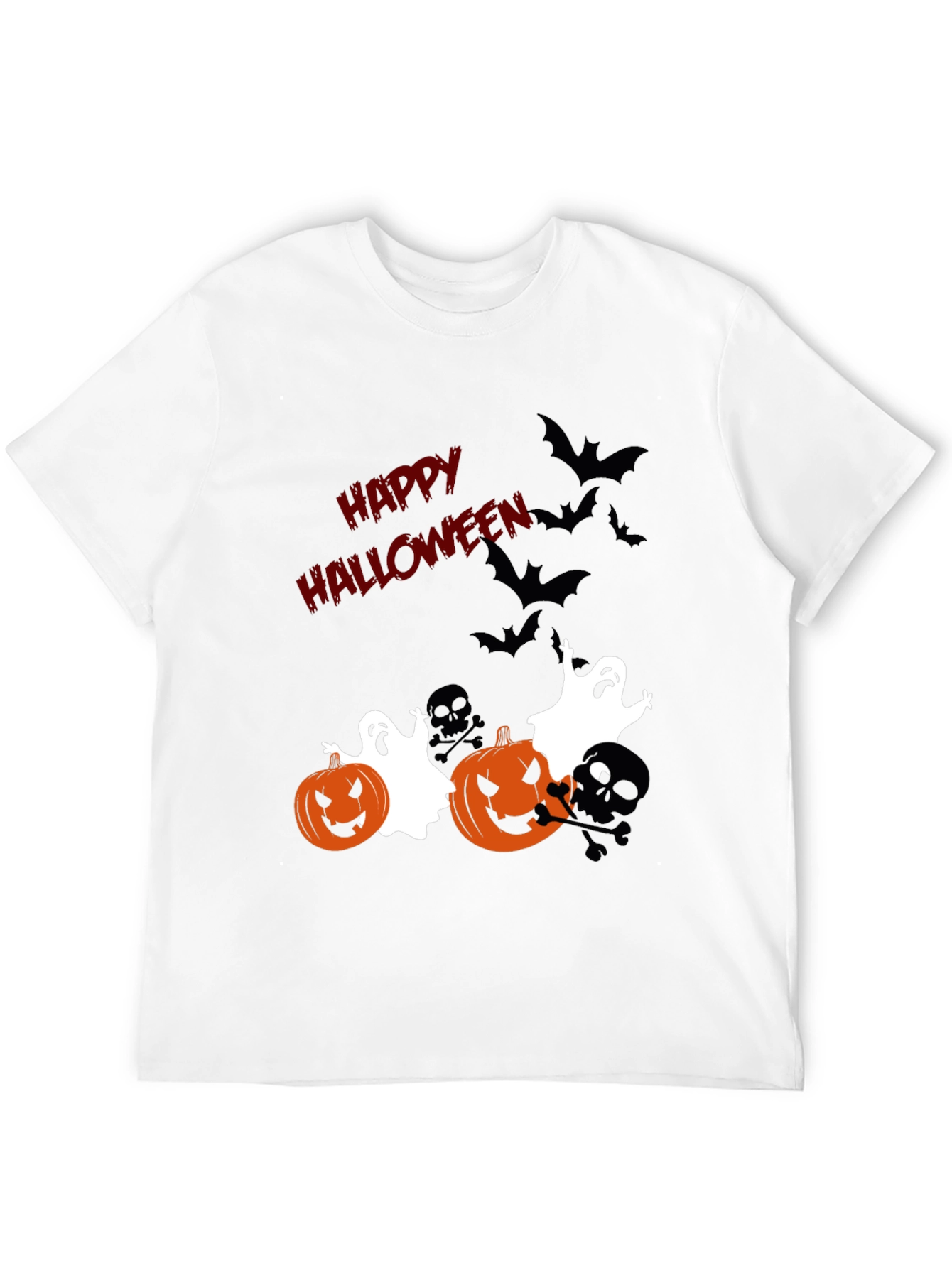 Halloween Graphic Tee: Pumpkins Ghosts Bats Scary Fun!