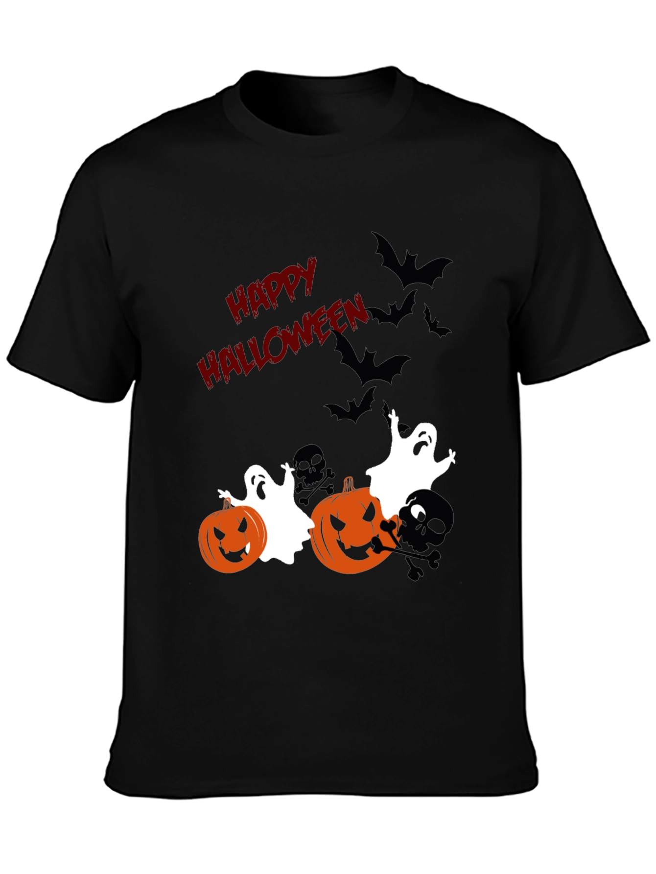 Halloween Graphic Tee: Pumpkins Ghosts Bats Scary Fun!