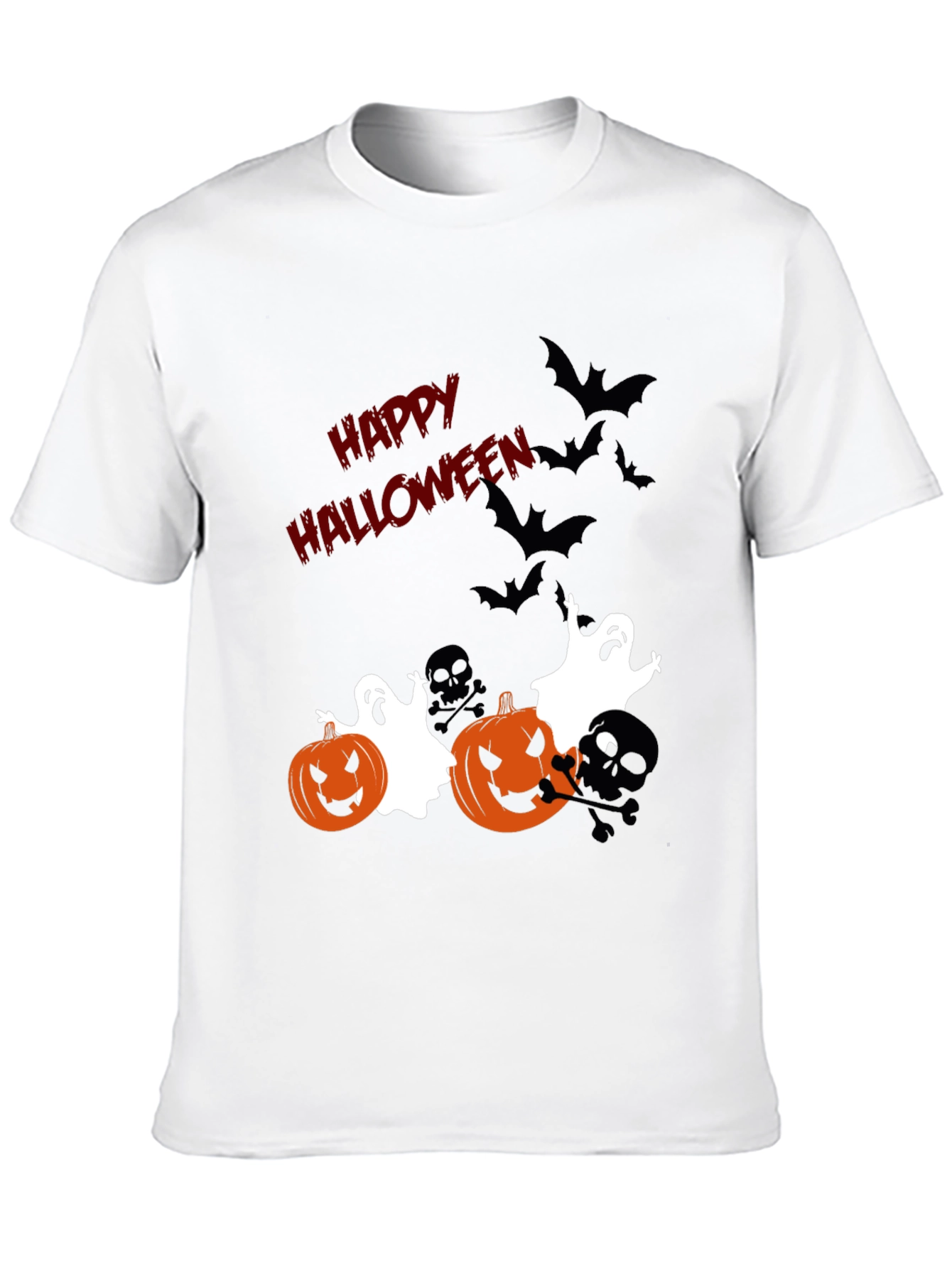 Halloween Graphic Tee: Pumpkins Ghosts Bats Scary Fun!
