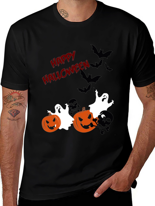 Halloween Graphic Tee: Pumpkins Ghosts Bats Scary Fun!