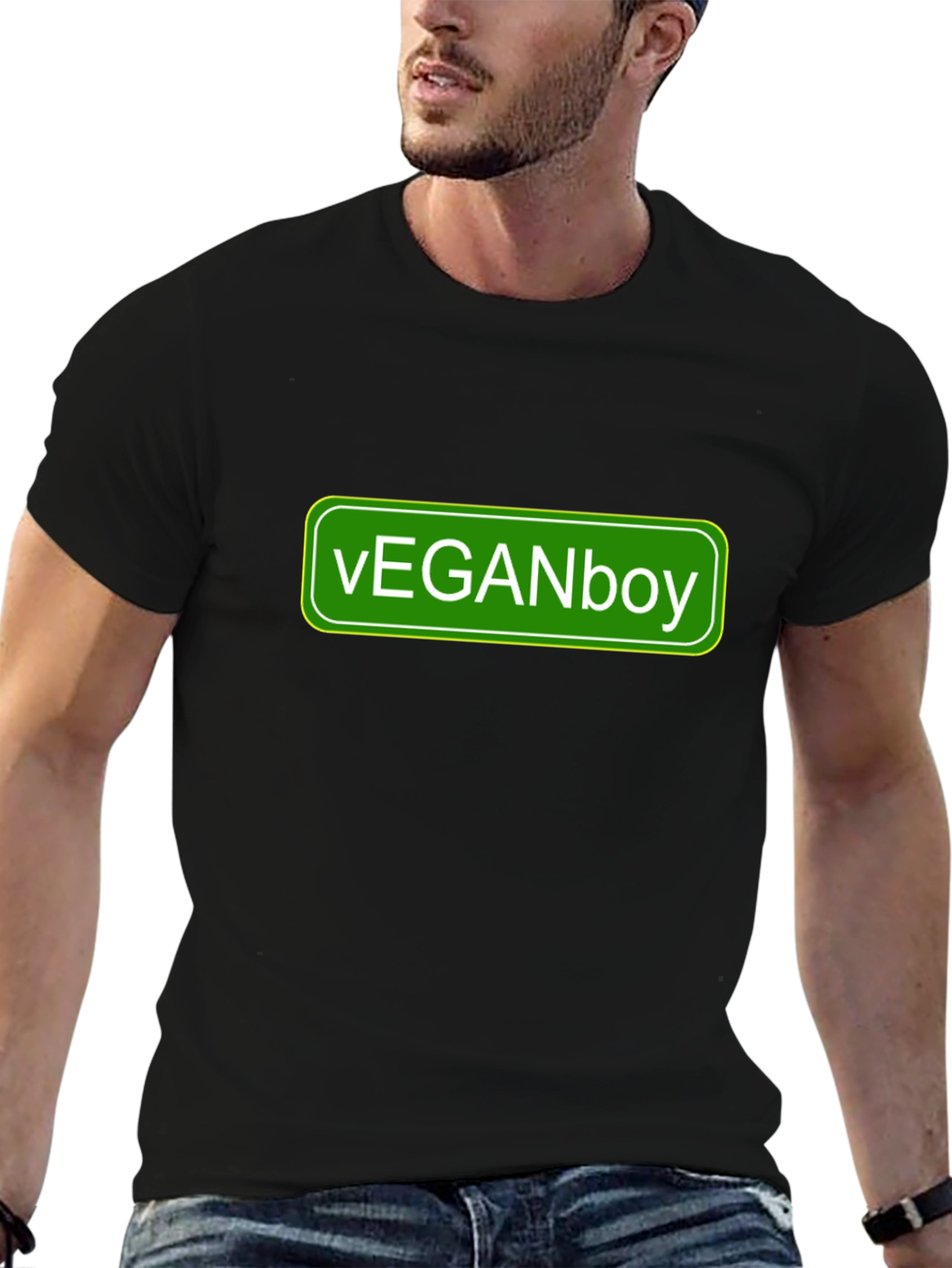 Vegan Boy Graphic Tee - Black Casual T-Shirt