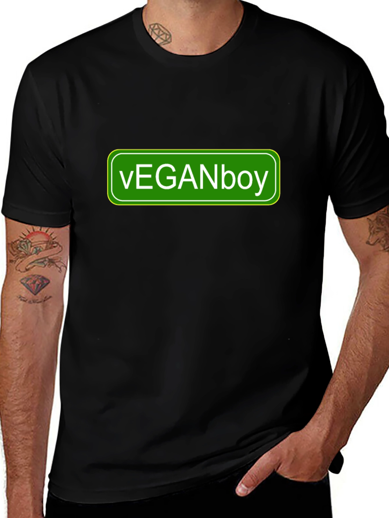 Vegan Boy Graphic Tee - Black Casual T-Shirt