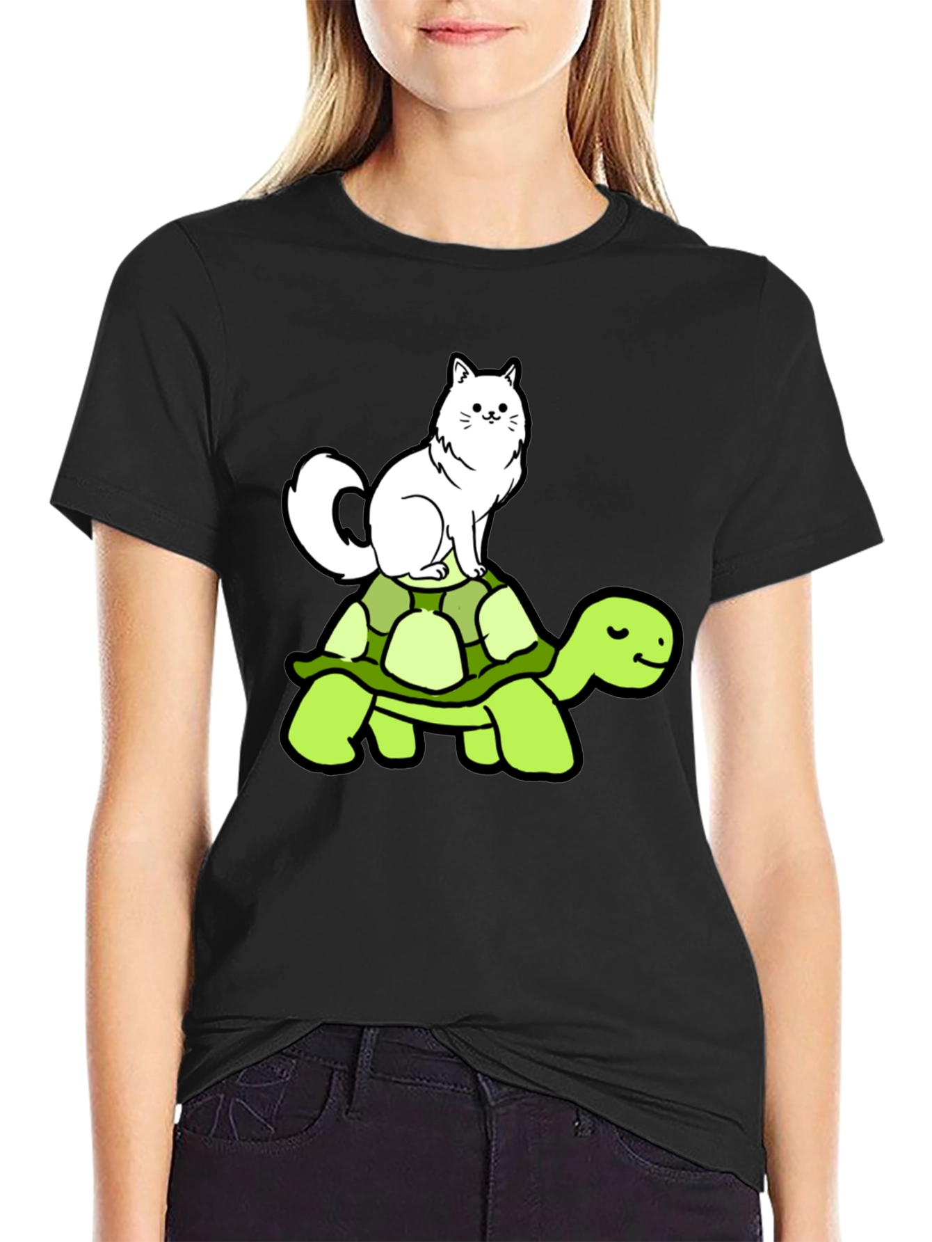 Cat Riding Turtle T-Shirt - Funny Animal Graphic Tee