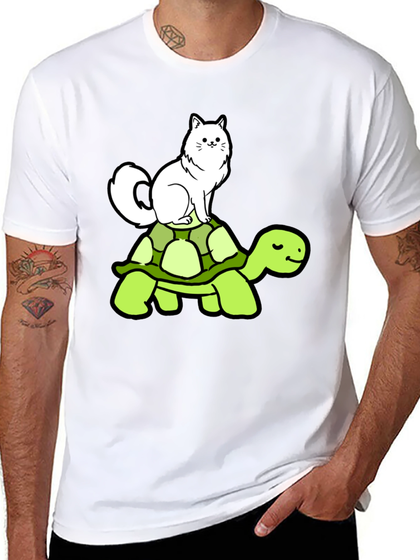 Cat Riding Turtle T-Shirt - Funny Animal Graphic Tee