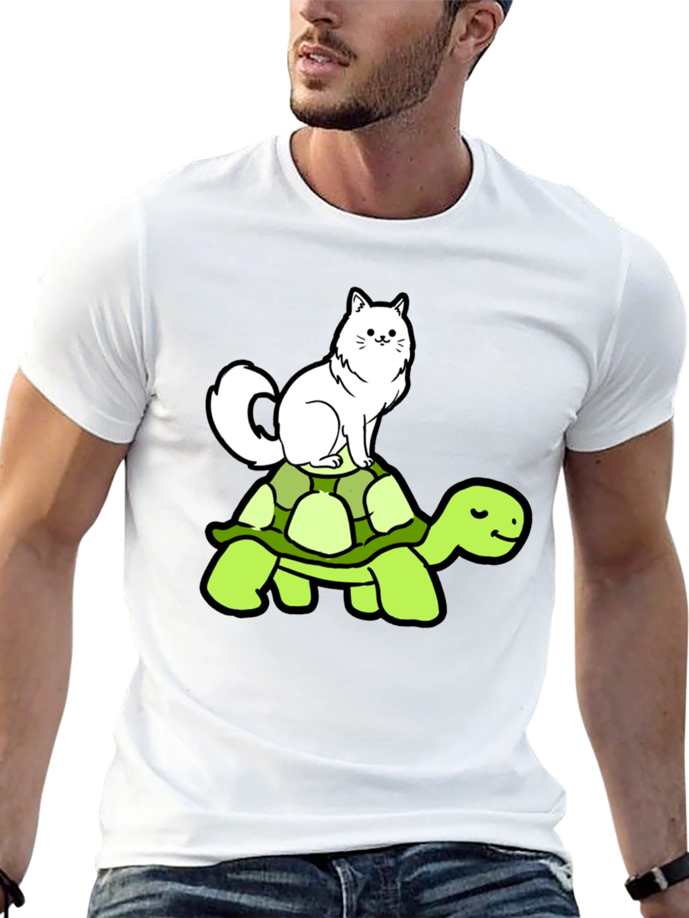 Cat Riding Turtle T-Shirt - Funny Animal Graphic Tee