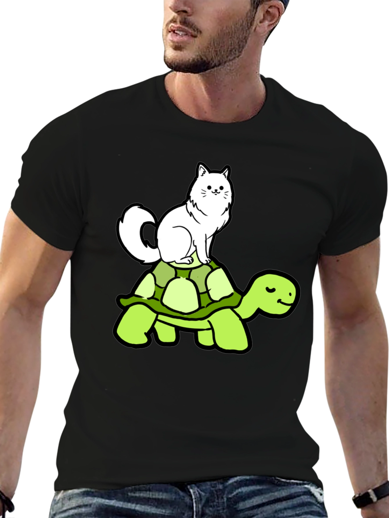 Cat Riding Turtle T-Shirt - Funny Animal Graphic Tee