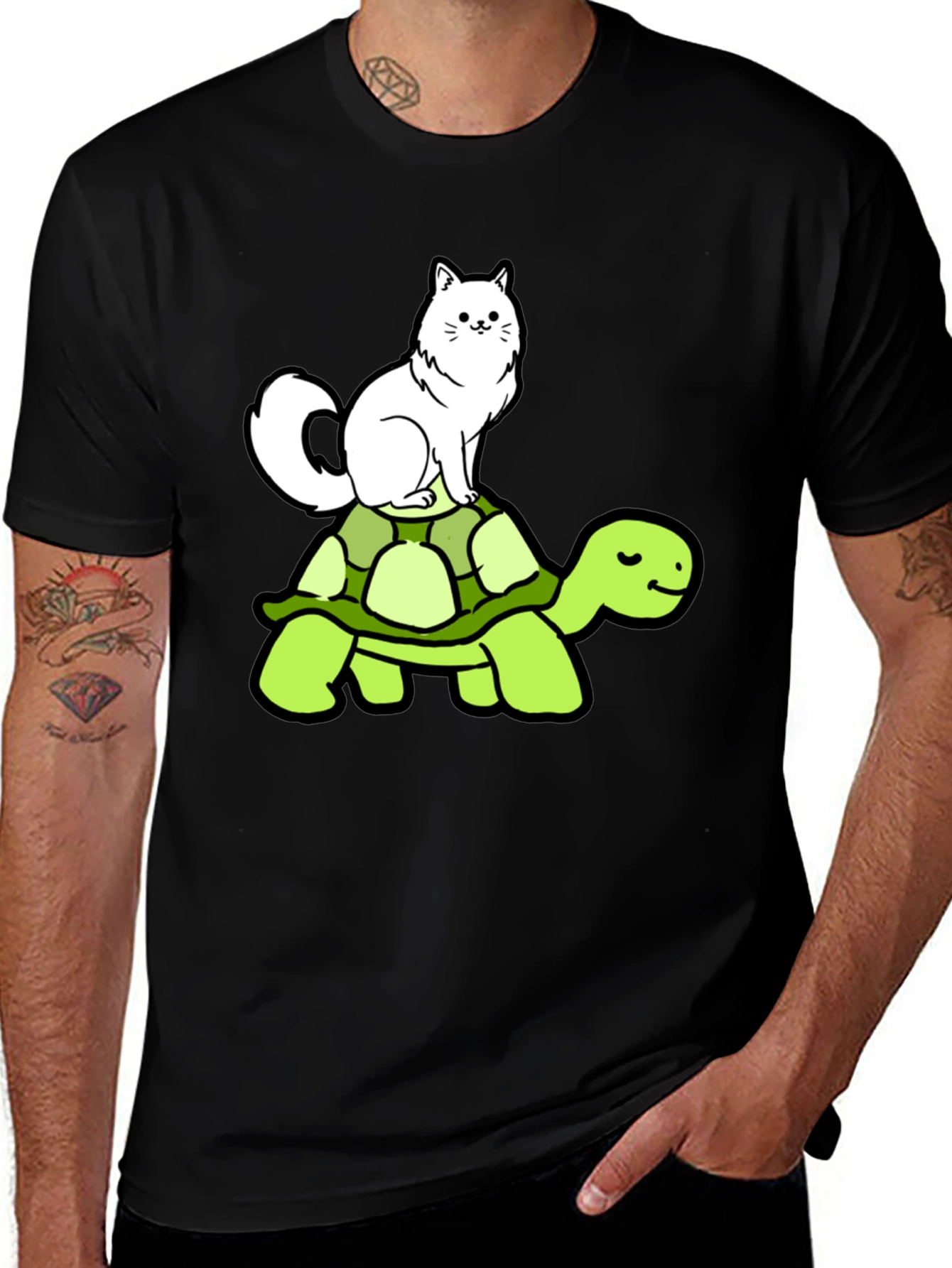 Cat Riding Turtle T-Shirt - Funny Animal Graphic Tee
