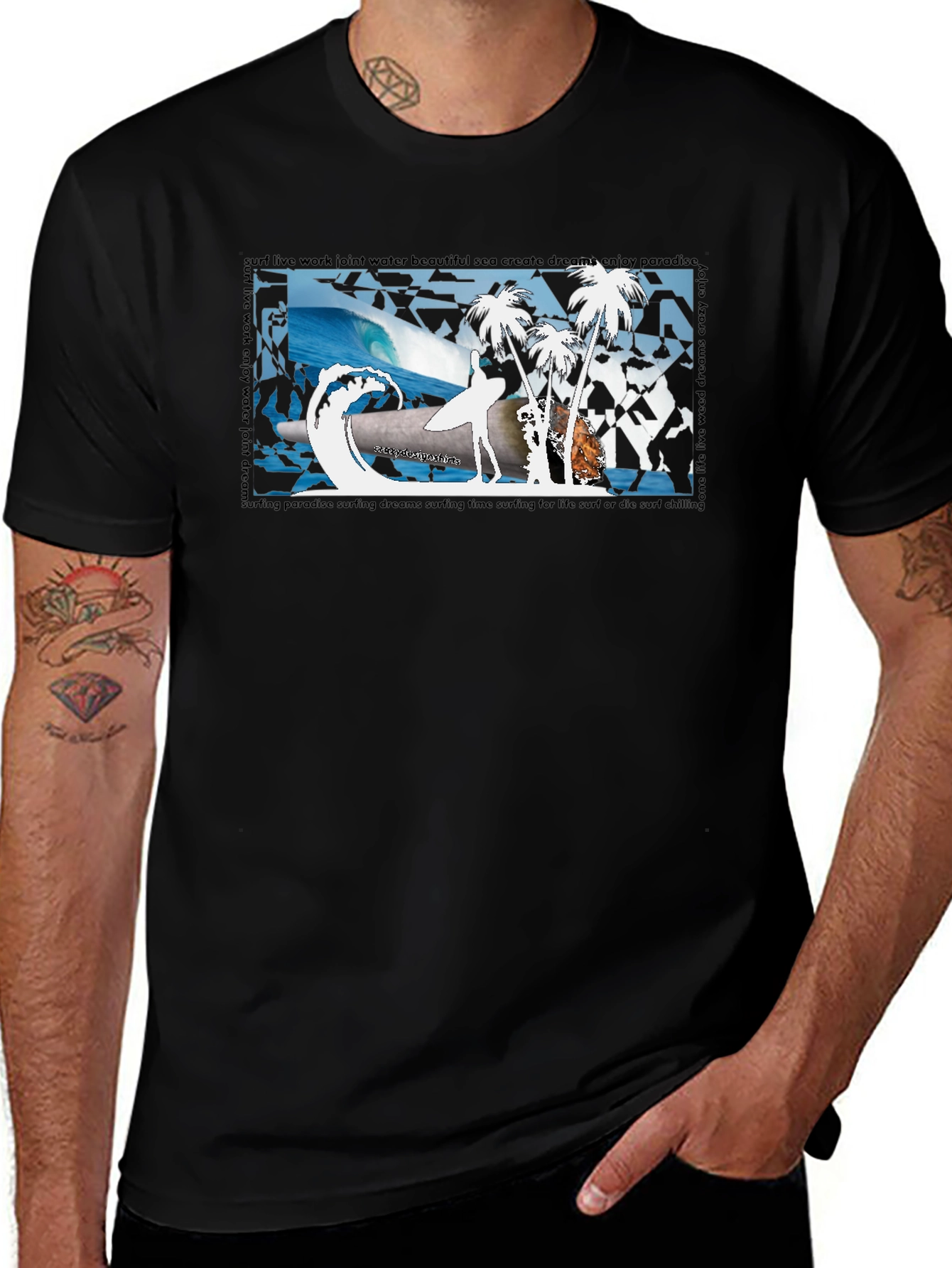Surfing Paradise Black T-Shirt