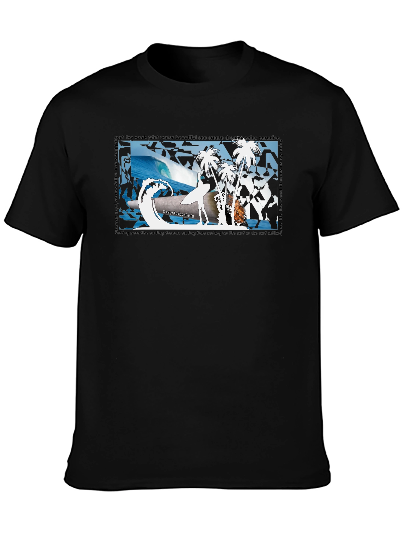 Surfing Paradise Black T-Shirt