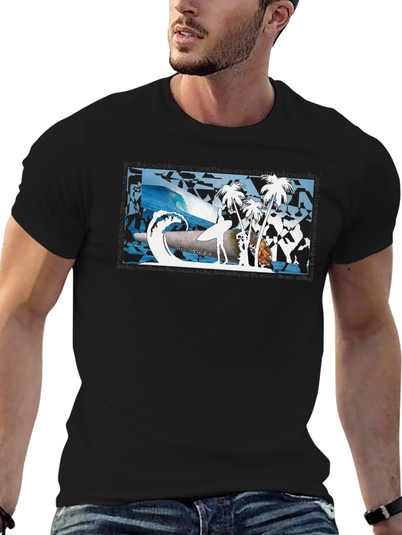 Surfing Paradise Black T-Shirt