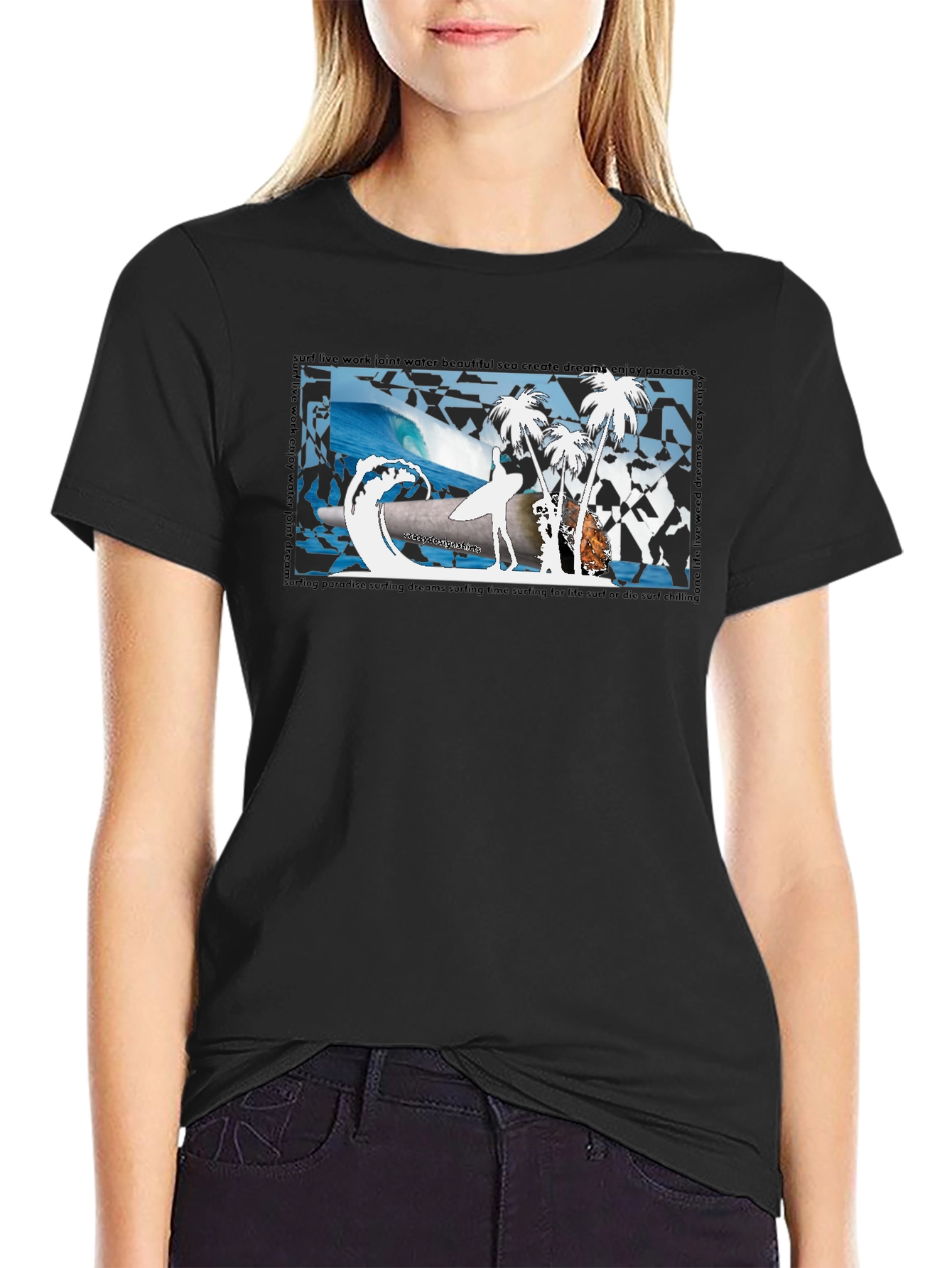 Surfing Paradise Black T-Shirt