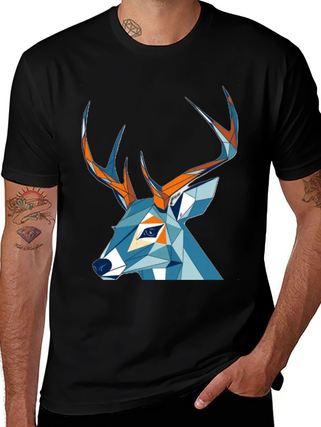 Geometric Deer Graphic Tee - Stylish Black T-Shirt