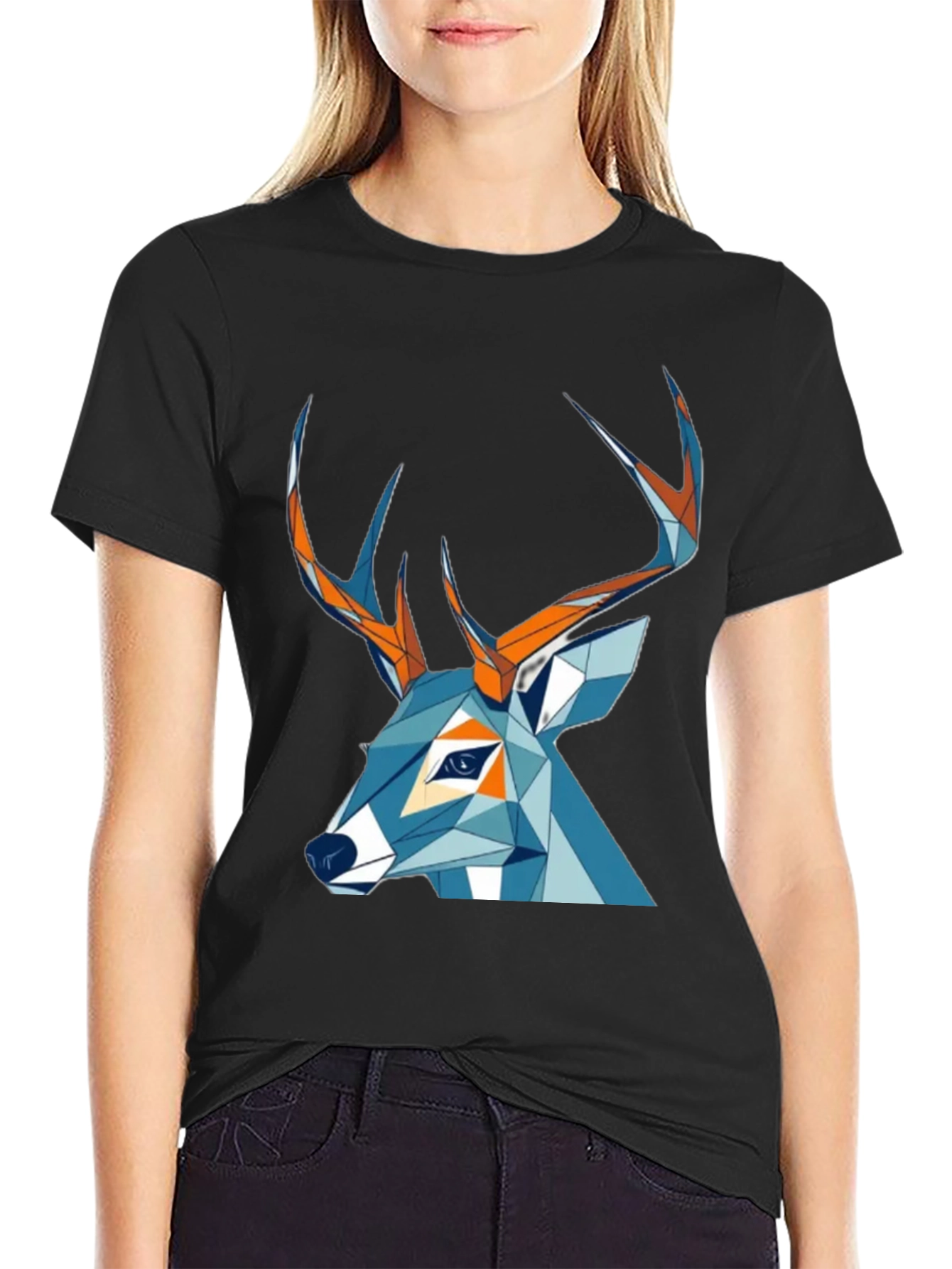 Geometric Deer Graphic Tee - Stylish Black T-Shirt