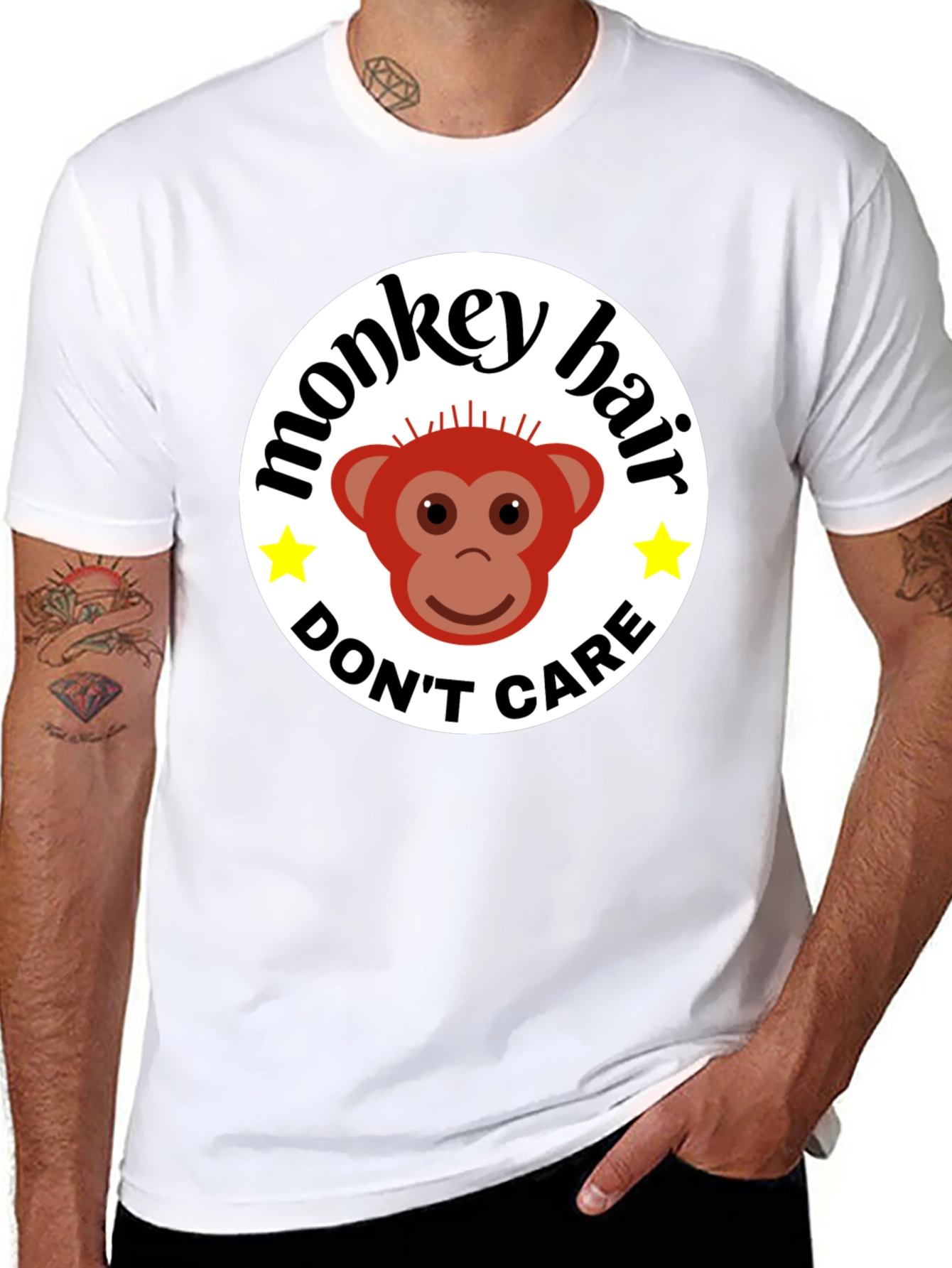 Monkey Hair Dont Care! Black Graphic Tee