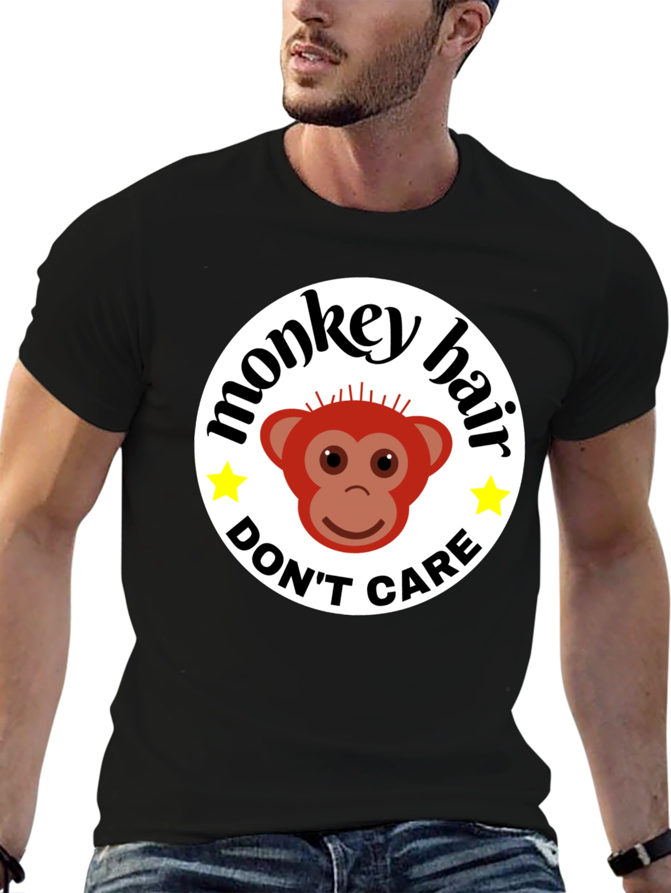 Monkey Hair Dont Care! Black Graphic Tee