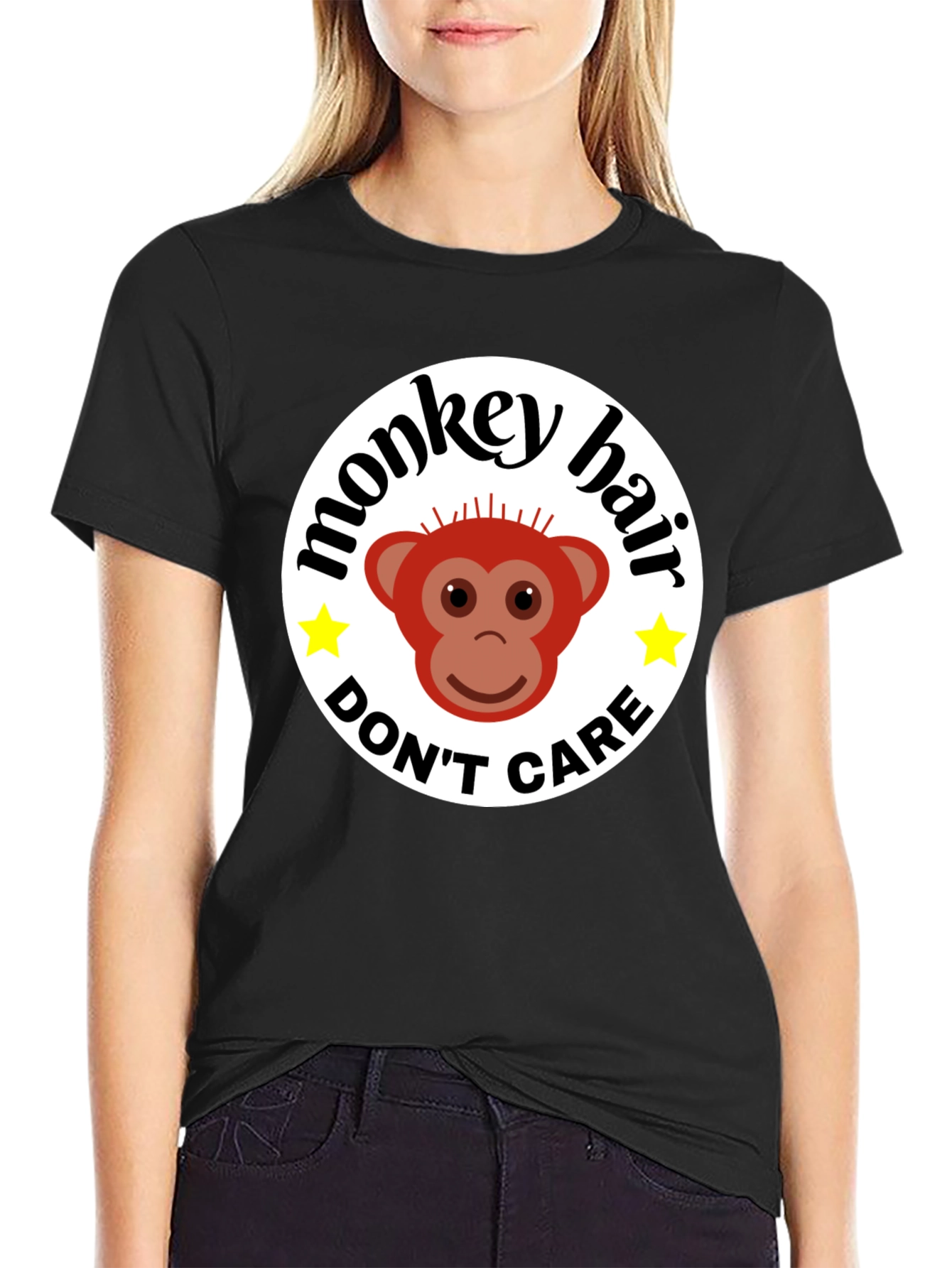 Monkey Hair Dont Care! Black Graphic Tee