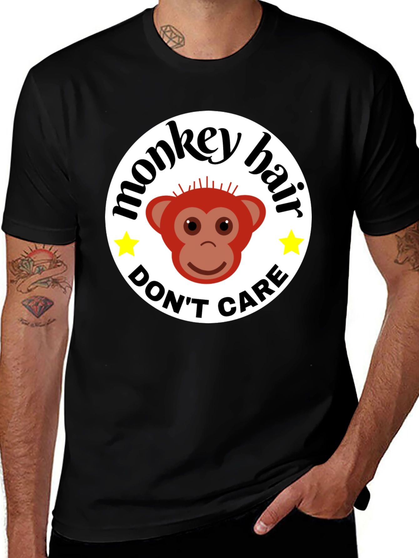 Monkey Hair Dont Care! Black Graphic Tee