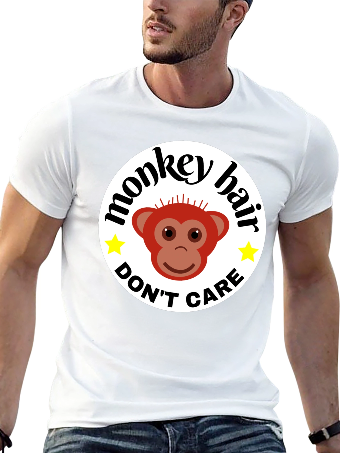 Monkey Hair Dont Care! Black Graphic Tee