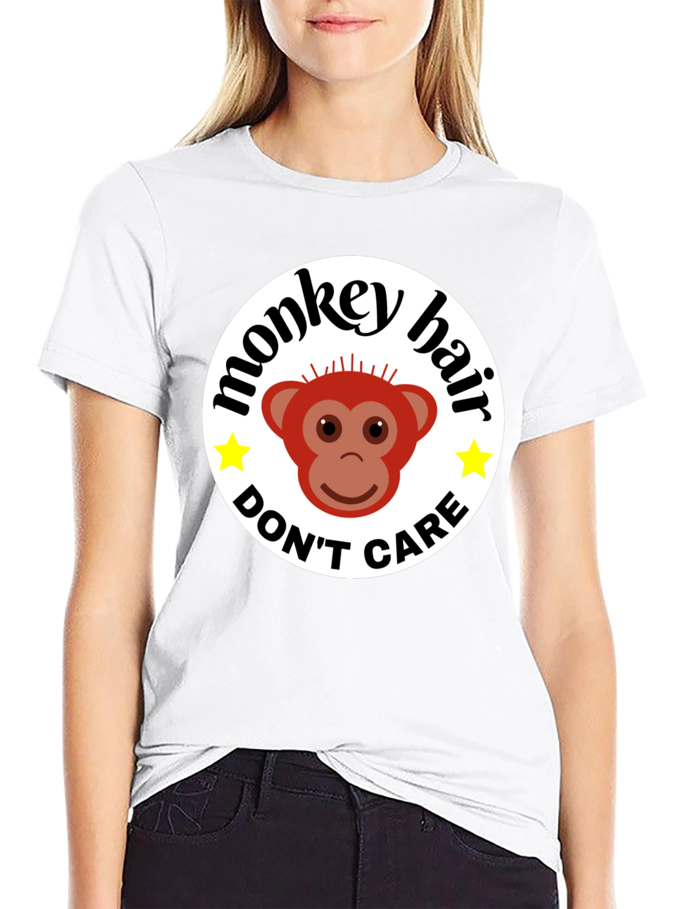 Monkey Hair Dont Care! Black Graphic Tee