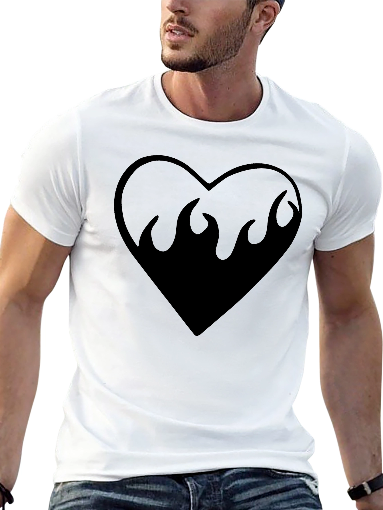 Heart On Fire Graphic Tee - Black Cotton T-Shirt