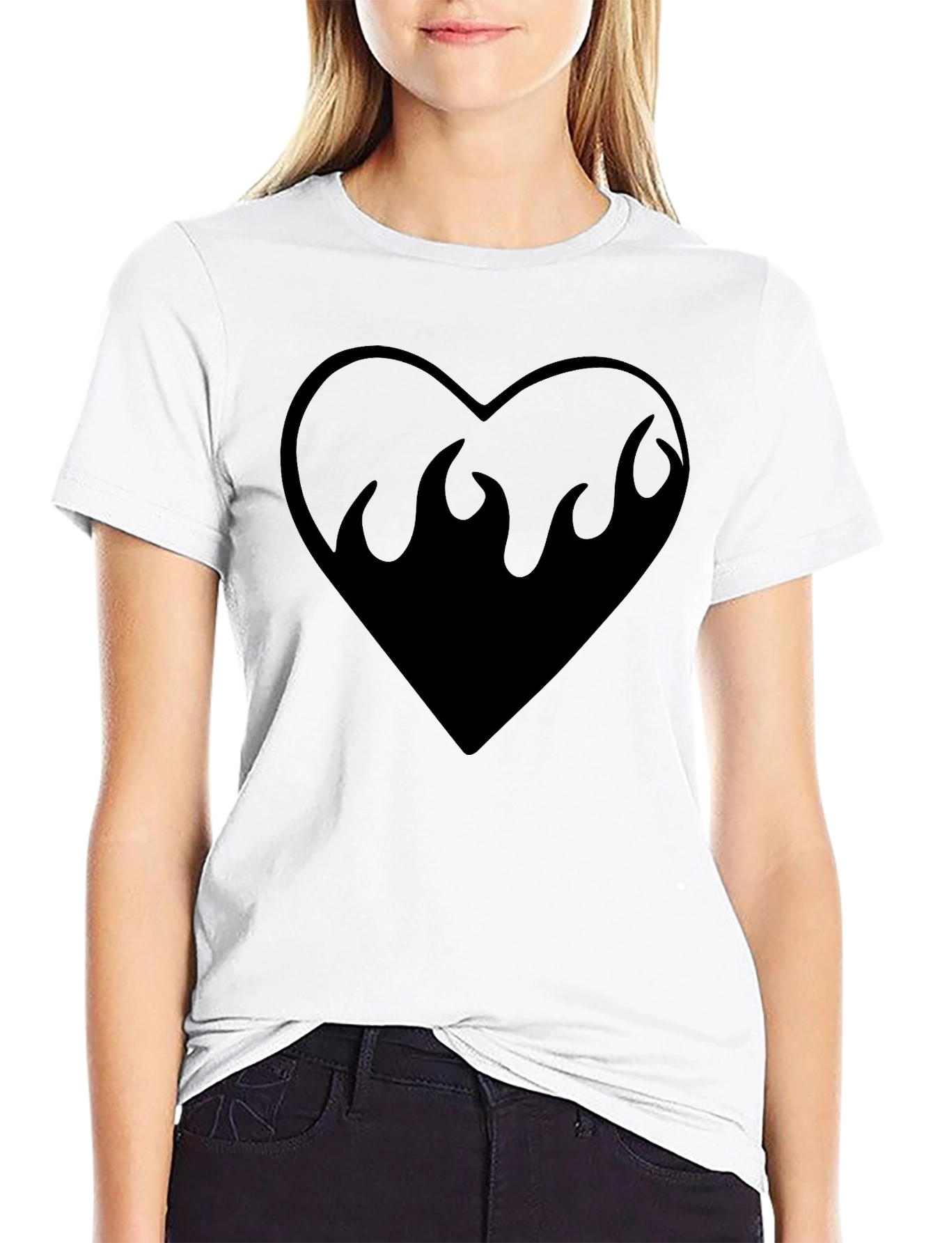 Heart On Fire Graphic Tee - Black Cotton T-Shirt