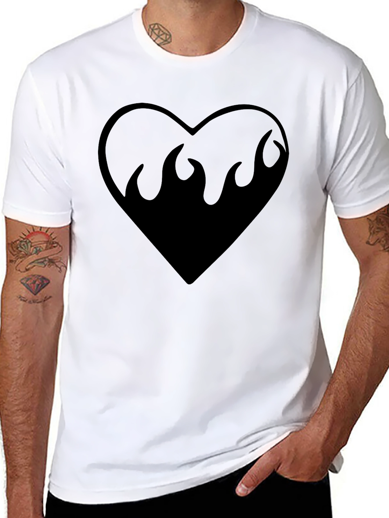 Heart On Fire Graphic Tee - Black Cotton T-Shirt