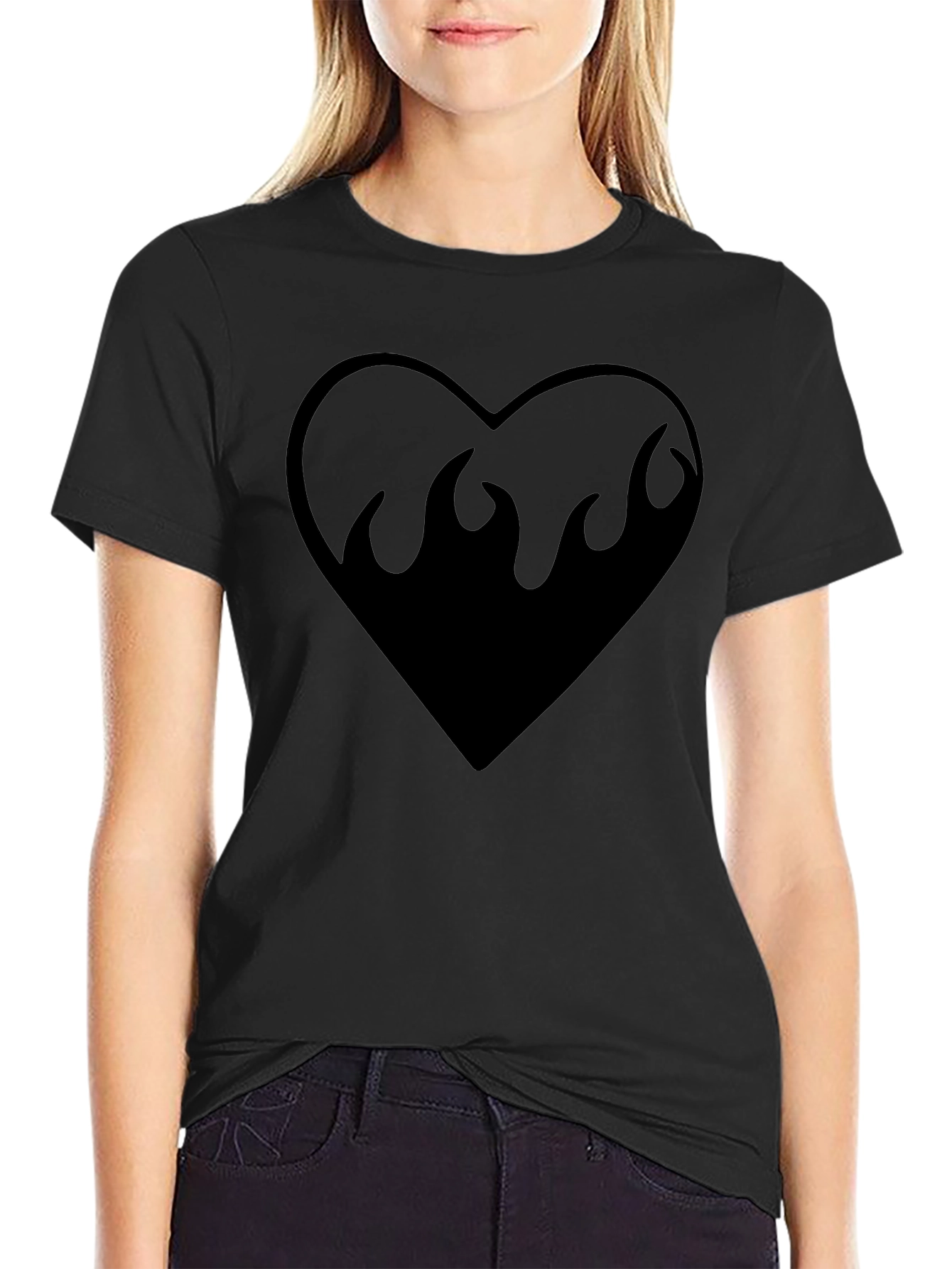 Heart On Fire Graphic Tee - Black Cotton T-Shirt