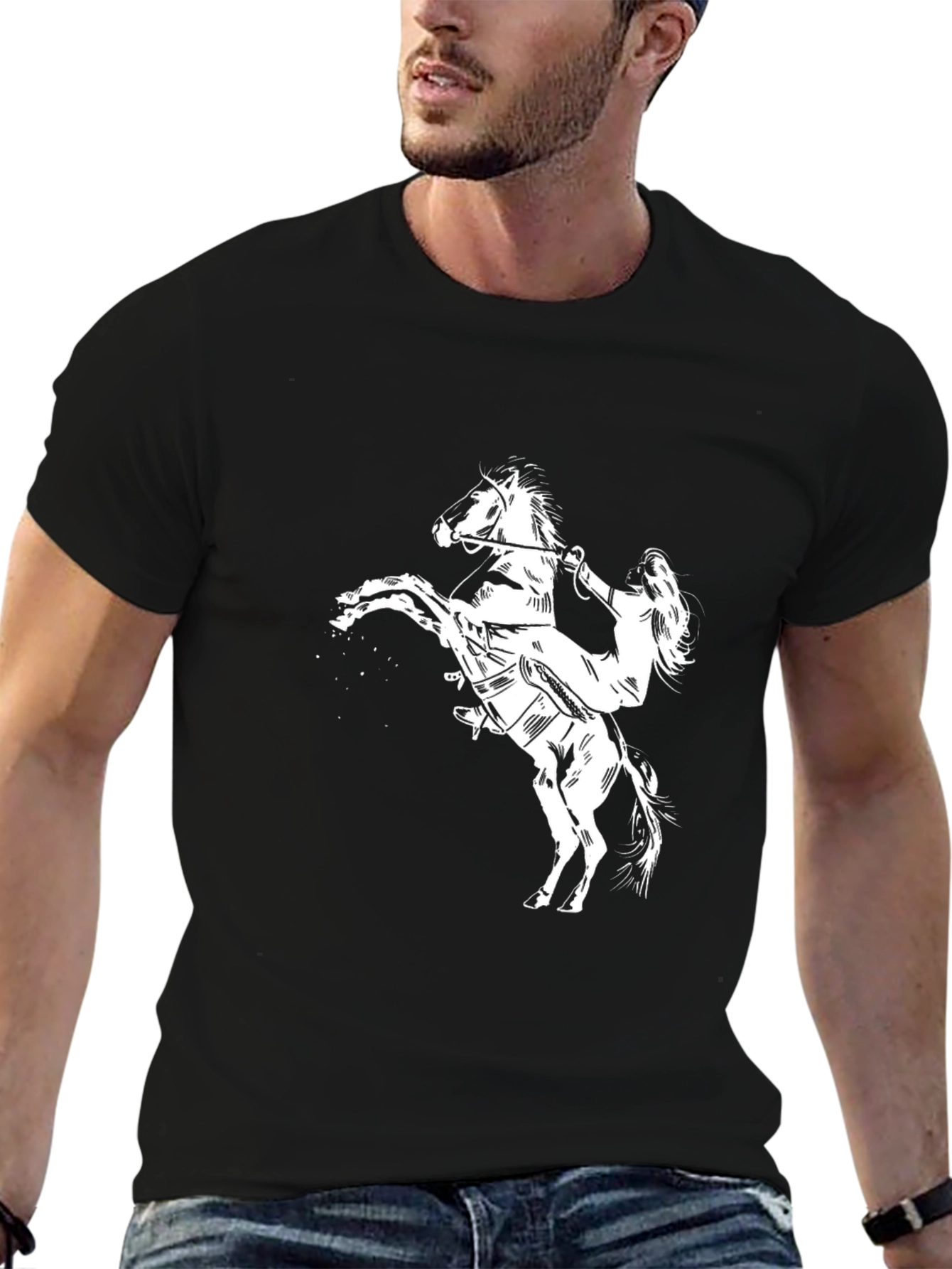 Horse Rider Graphic Tee - Black Cotton Blend