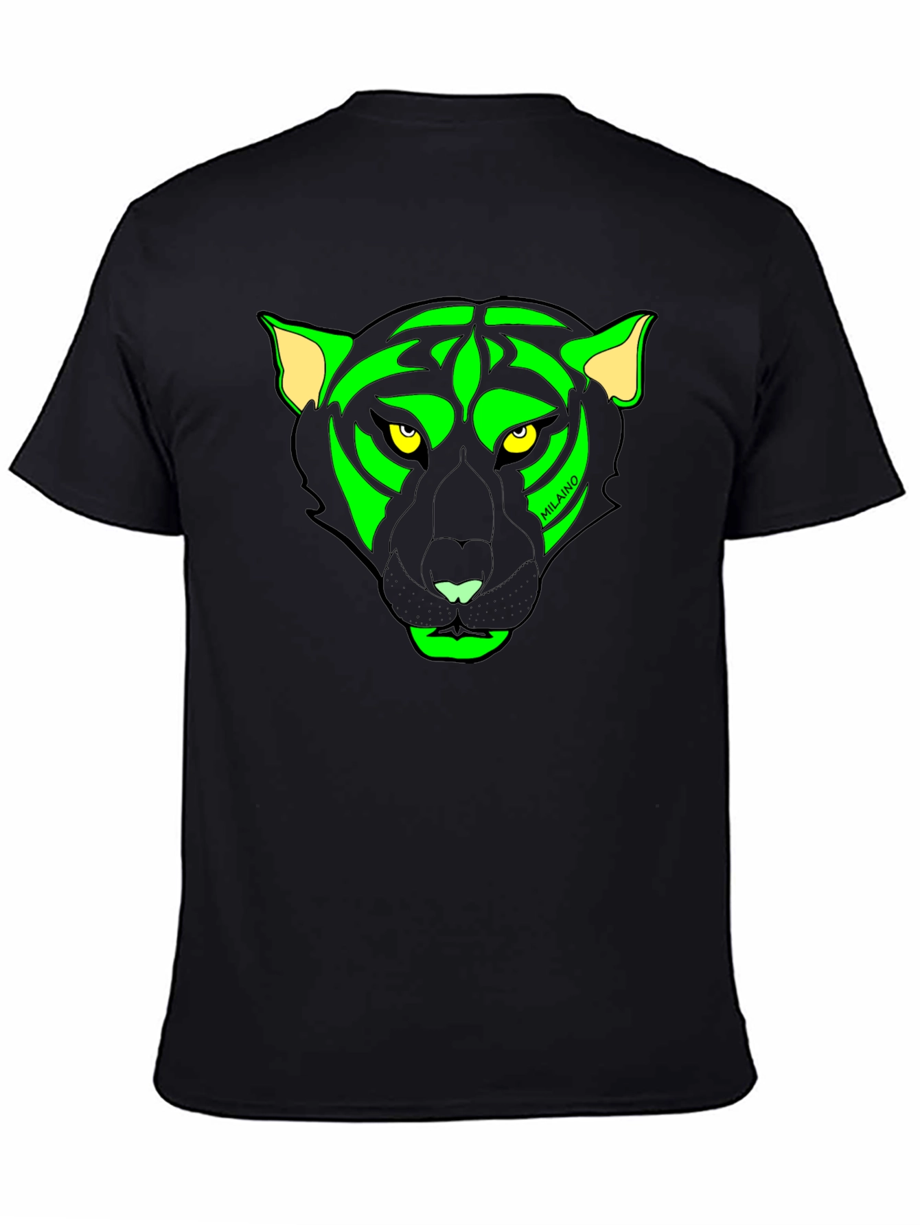 Black T-Shirt with Neon Panther Graphic