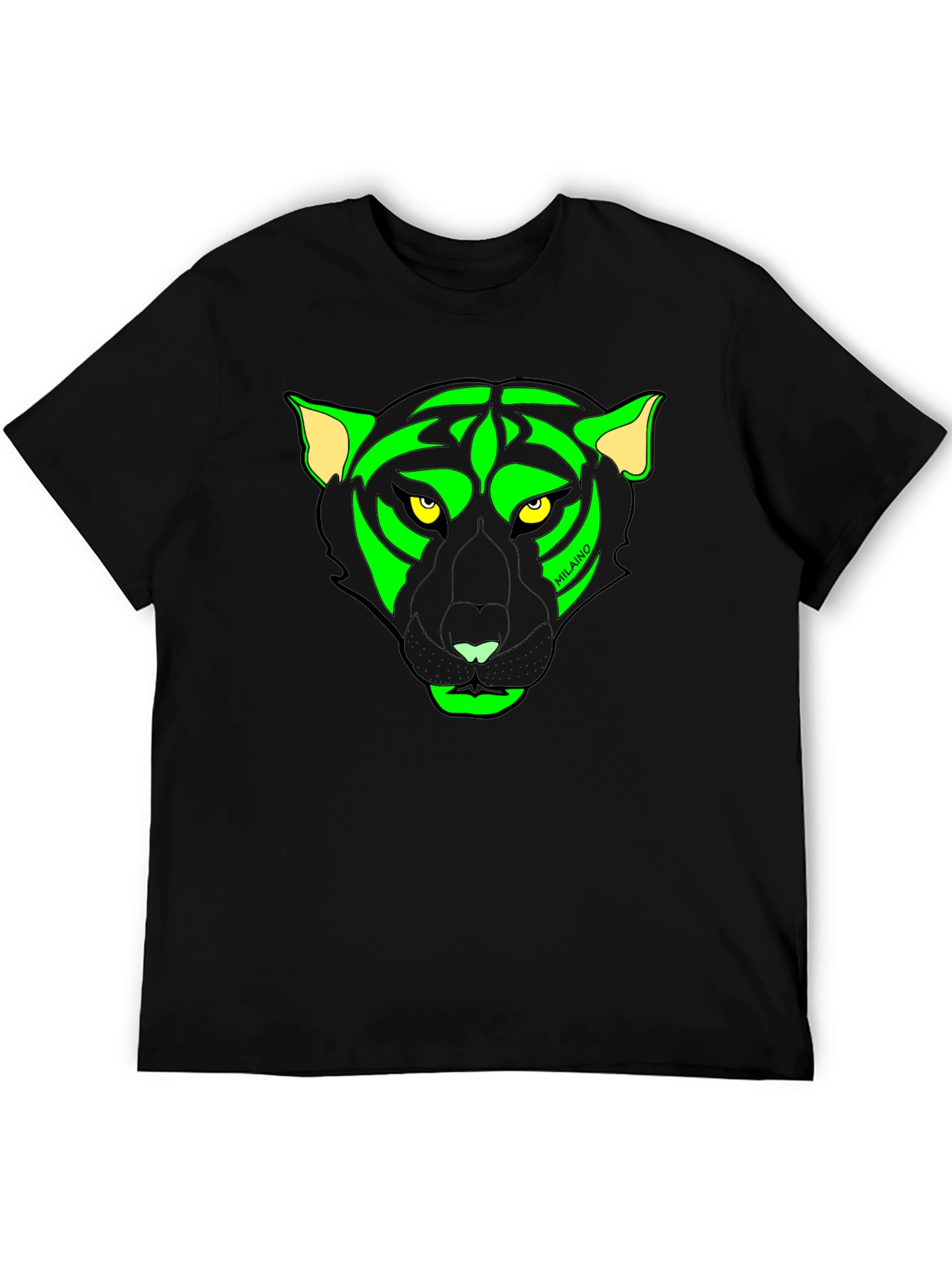 Black T-Shirt with Neon Panther Graphic