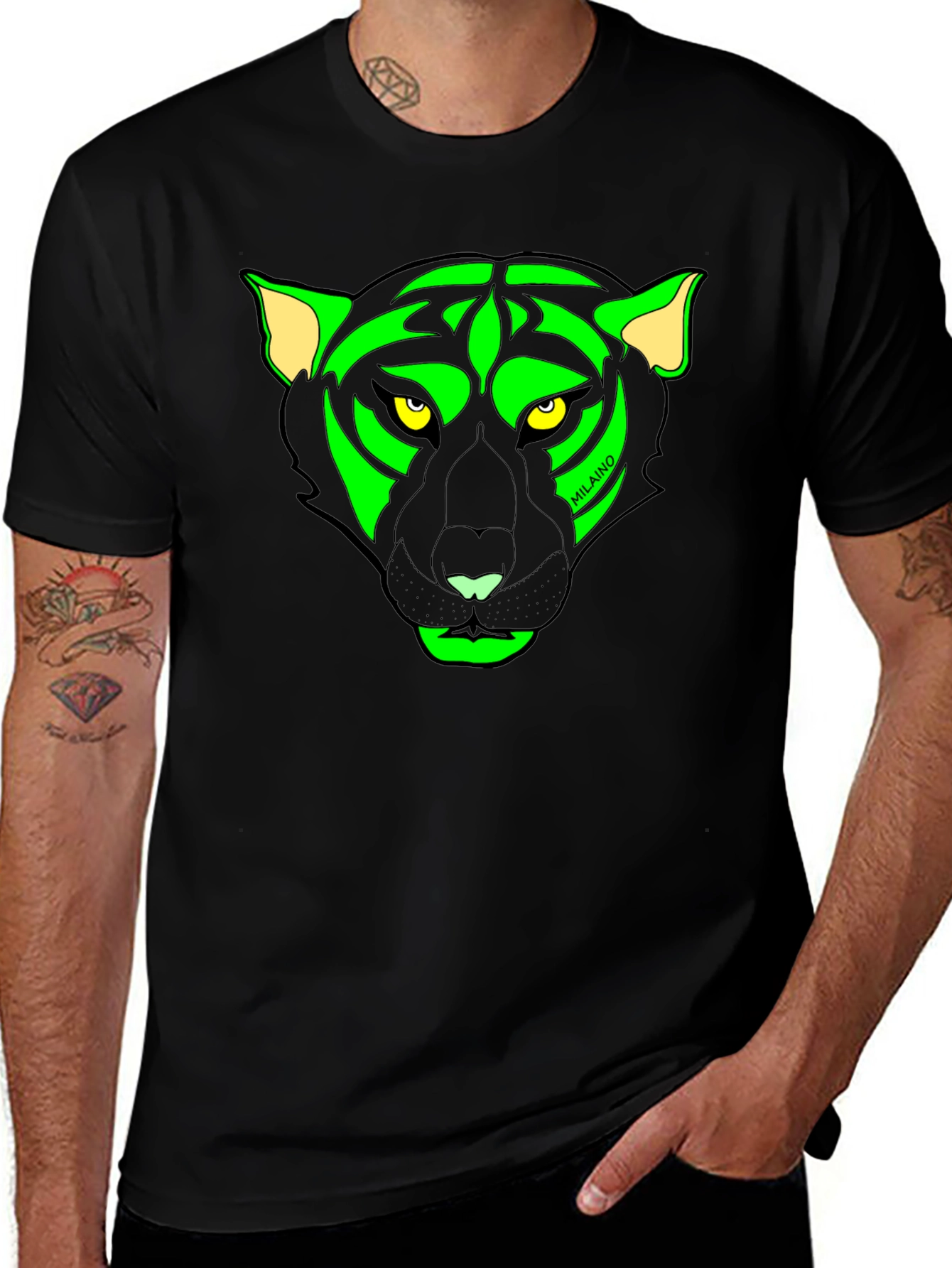 Black T-Shirt with Neon Panther Graphic